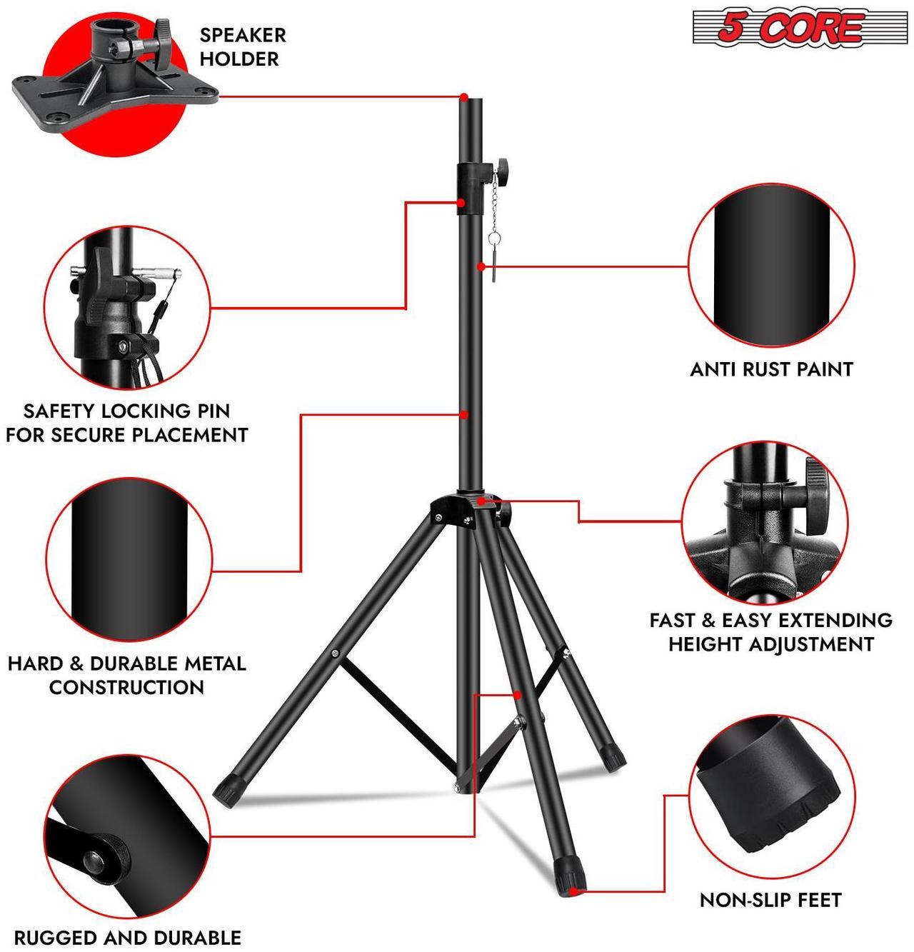 Alt view image 6 of 7 - 5 Core Speaker Stand Tripod Floor Tall Adjustable Up to 72 Inch DJ Studio Monitor Stands Pole Mount - SS ECO 1PK BLK WoB
