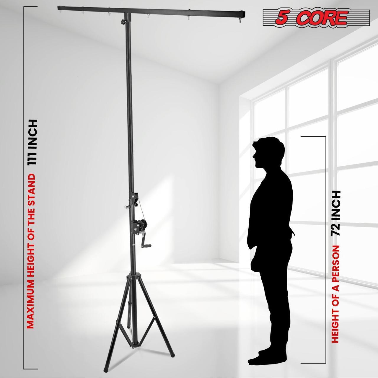 Alt view image 3 of 7 - 5Core DJ Light Stand Stage Lighting Truss System Hand Crank Up Portable Heavy Duty Height Adjustable 65.5 to 111 Inches T bar Mount for Can Lights Tall Lighting Tripod Floor LS 120 Crank