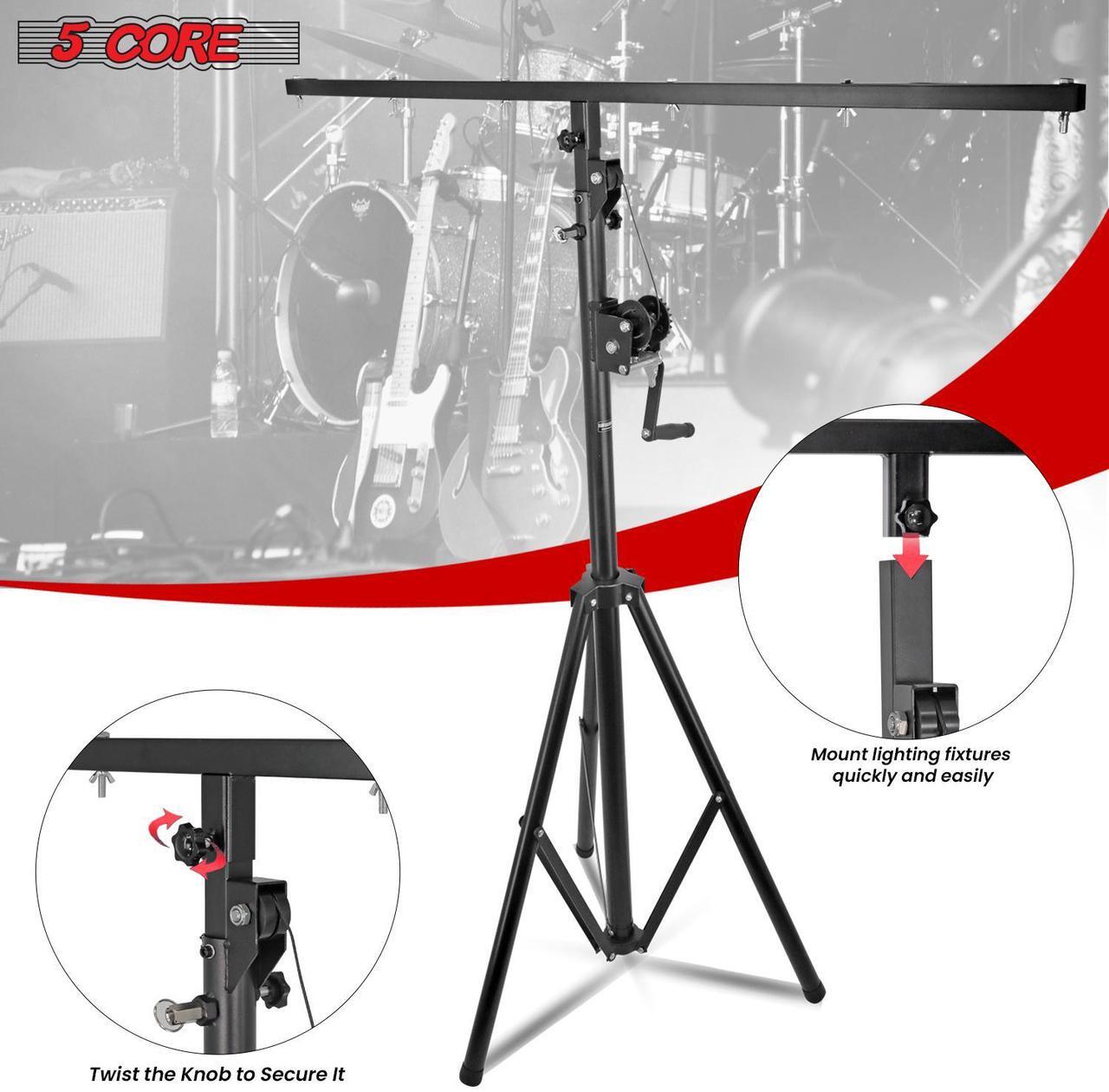 Alt view image 7 of 7 - 5Core DJ Light Stand Stage Lighting Truss System Hand Crank Up Portable Heavy Duty Height Adjustable 65.5 to 111 Inches T bar Mount for Can Lights Tall Lighting Tripod Floor LS 120 Crank