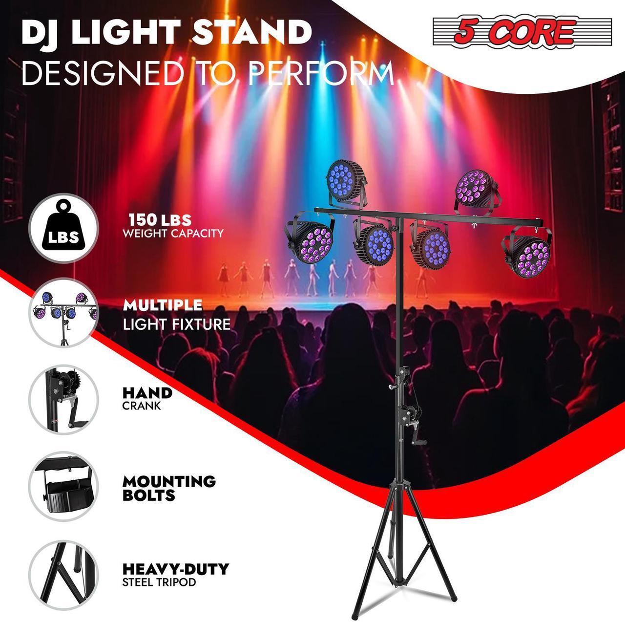 Alt view image 6 of 7 - 5Core DJ Light Stand Stage Lighting Truss System Hand Crank Up Portable Heavy Duty Height Adjustable 65.5 to 111 Inches T bar Mount for Can Lights Tall Lighting Tripod Floor LS 120 Crank
