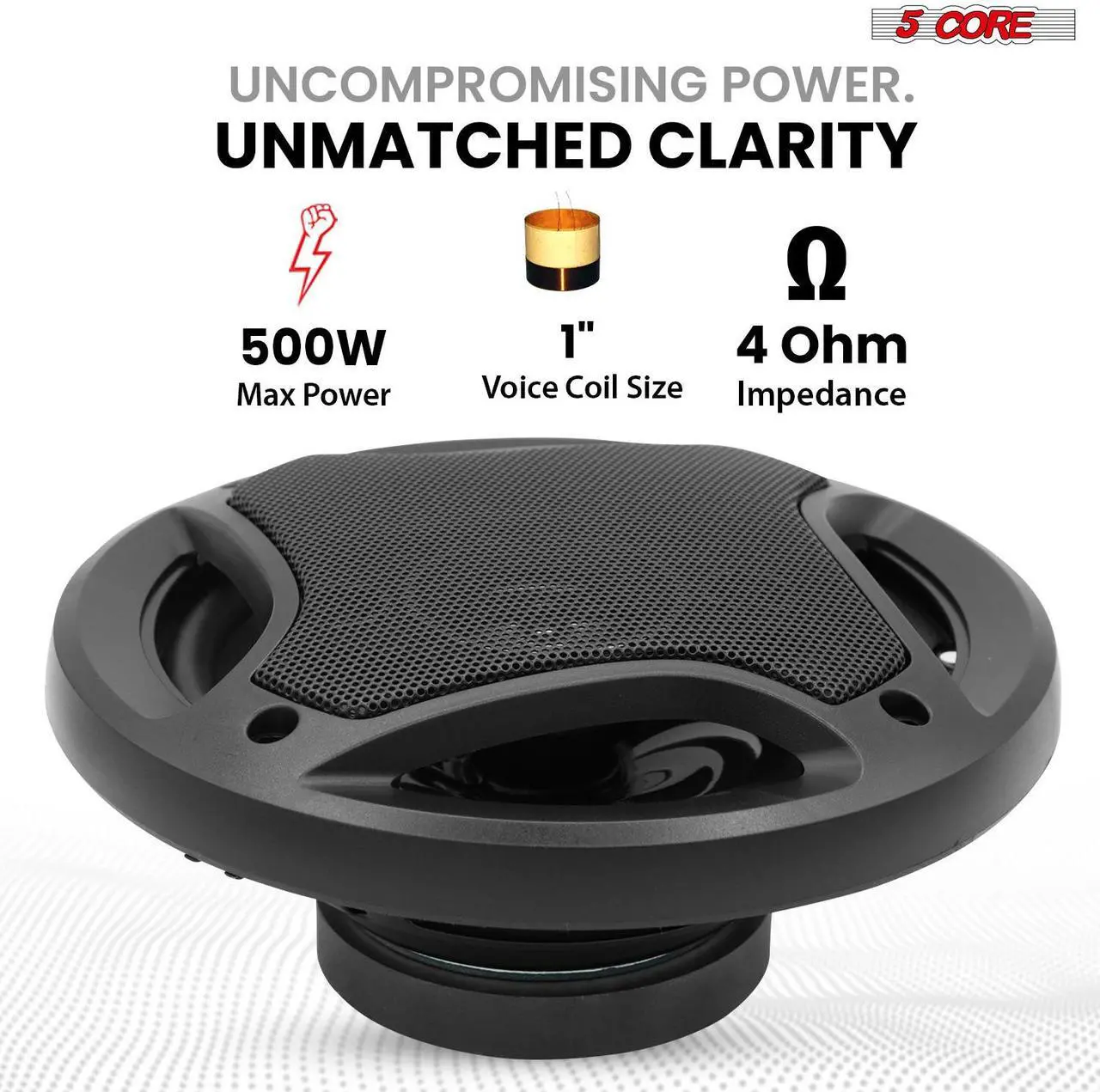 Alt view image 2 of 7 - 5 CORE 2 Way 6 Inch Car Stereo Speakers 500W Coaxial Subwoofer w Tweeter | Universal Fit Quick Easy Replacement Component Speaker Vehicle Door/Side Panel Mount Compatible Deep Bass (Pair) - CS 06 2W