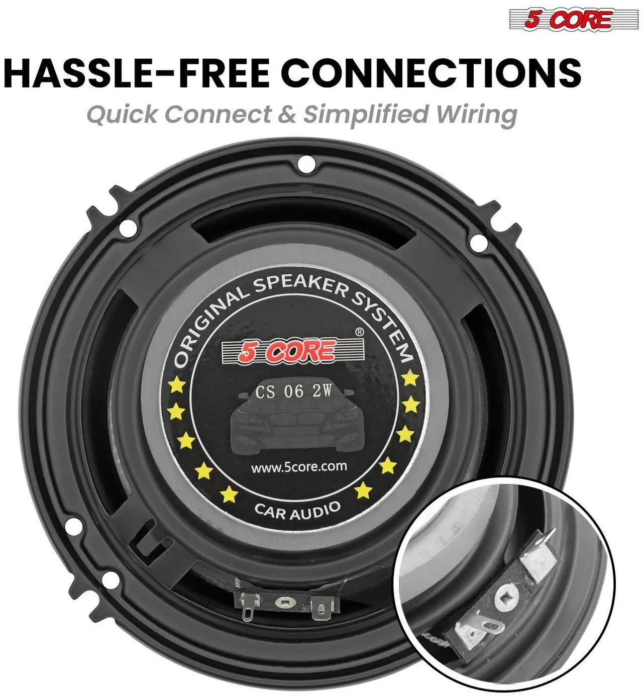 Alt view image 6 of 7 - 5 CORE 2 Way 6 Inch Car Stereo Speakers 500W Coaxial Subwoofer w Tweeter | Universal Fit Quick Easy Replacement Component Speaker Vehicle Door/Side Panel Mount Compatible Deep Bass (Pair) - CS 06 2W