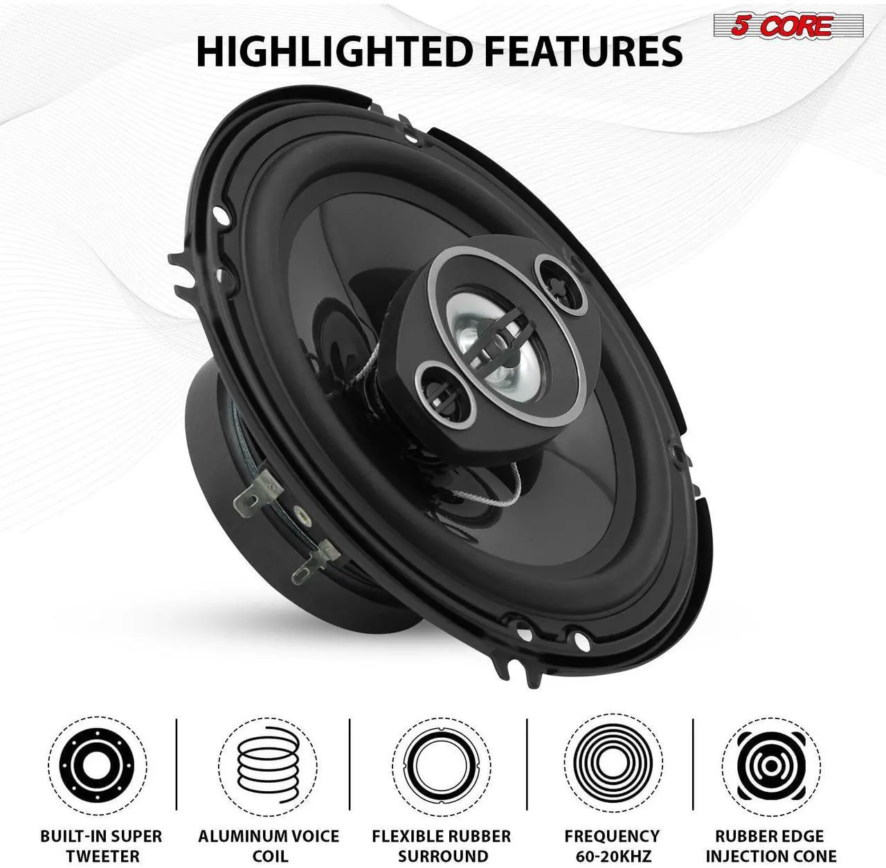 Alt view image 5 of 7 - 5 CORE 2 Way 6 Inch Car Stereo Speakers 500W Coaxial Subwoofer w Tweeter | Universal Fit Quick Easy Replacement Component Speaker Vehicle Door/Side Panel Mount Compatible Deep Bass (Pair) - CS 06 2W