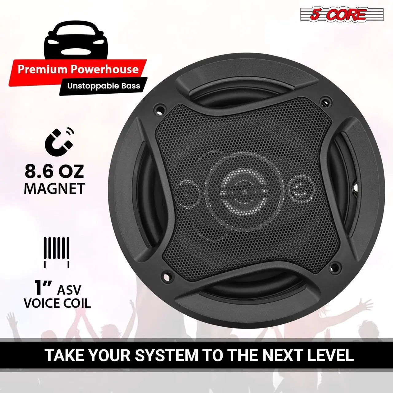 Alt view image 4 of 7 - 5 CORE 2 Way 6 Inch Car Stereo Speakers 500W Coaxial Subwoofer w Tweeter | Universal Fit Quick Easy Replacement Component Speaker Vehicle Door/Side Panel Mount Compatible Deep Bass (Pair) - CS 06 2W