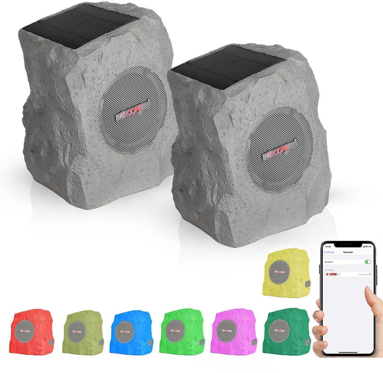 Main image of 5 Core Rock Speaker Outdoor Waterproof Bluetooth Garden Speakers Solar & USB Charging RGB Colors for Patio Pool & Home