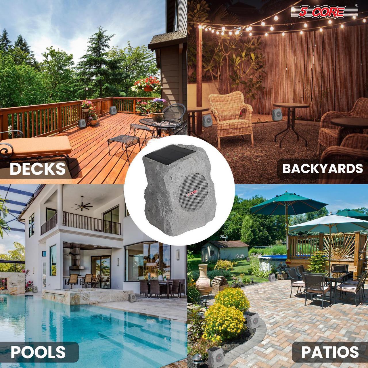 Alt view image 6 of 7 - 5 Core Rock Speaker Outdoor Waterproof Bluetooth Garden Speakers Solar & USB Charging RGB Colors for Patio Pool & Home