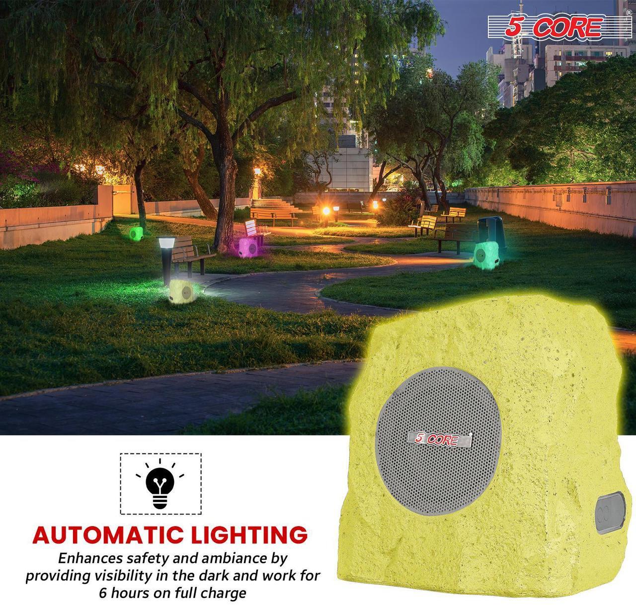 Alt view image 5 of 7 - 5 Core Rock Speaker Outdoor Waterproof Bluetooth Garden Speakers Solar & USB Charging RGB Colors for Patio Pool & Home