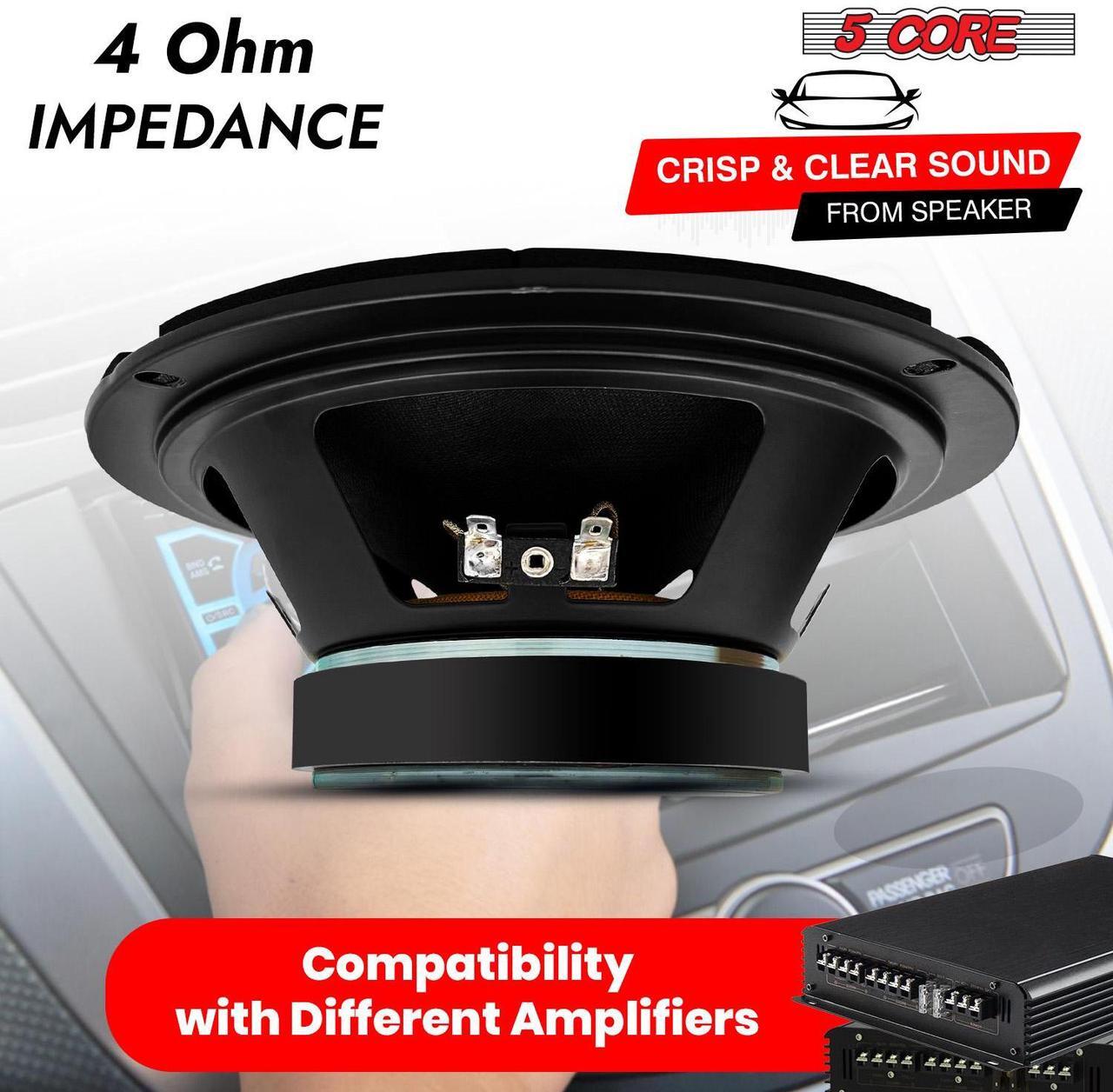 Alt view image 4 of 7 - 5 CORE 8 Inch Speaker Mid Range Bullet Replacement Car Driver 2Pc Red Aluminium Bullet Loudspeaker 500W Max 4 Ohm Audio Door Speakers for Car or Truck Stereo Sound System - MR 8 BLT R 4oHM 2PCS