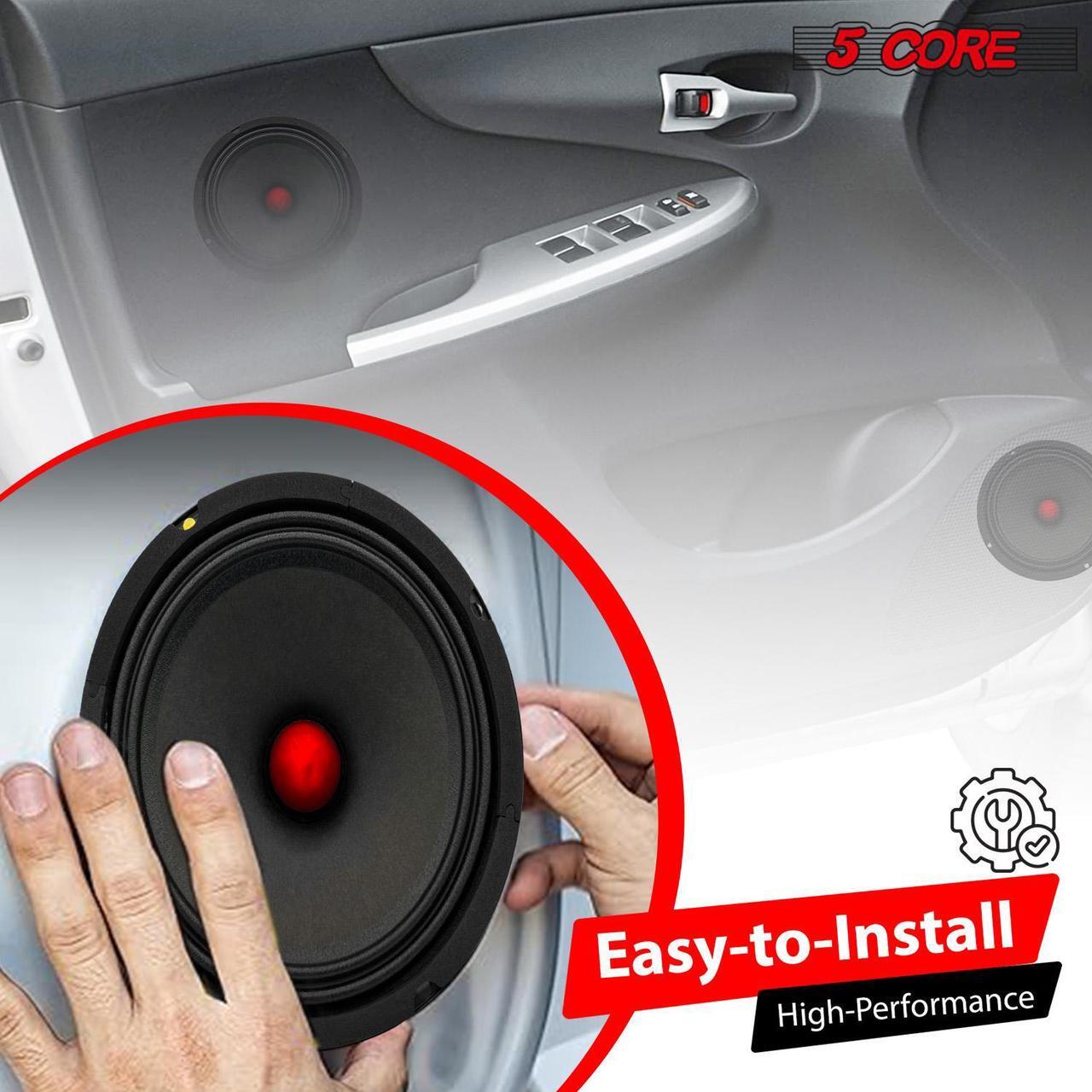 Alt view image 6 of 7 - 5 CORE 8 Inch Speaker Mid Range Bullet Replacement Car Driver 2Pc Red Aluminium Bullet Loudspeaker 500W Max 4 Ohm Audio Door Speakers for Car or Truck Stereo Sound System - MR 8 BLT R 4oHM 2PCS