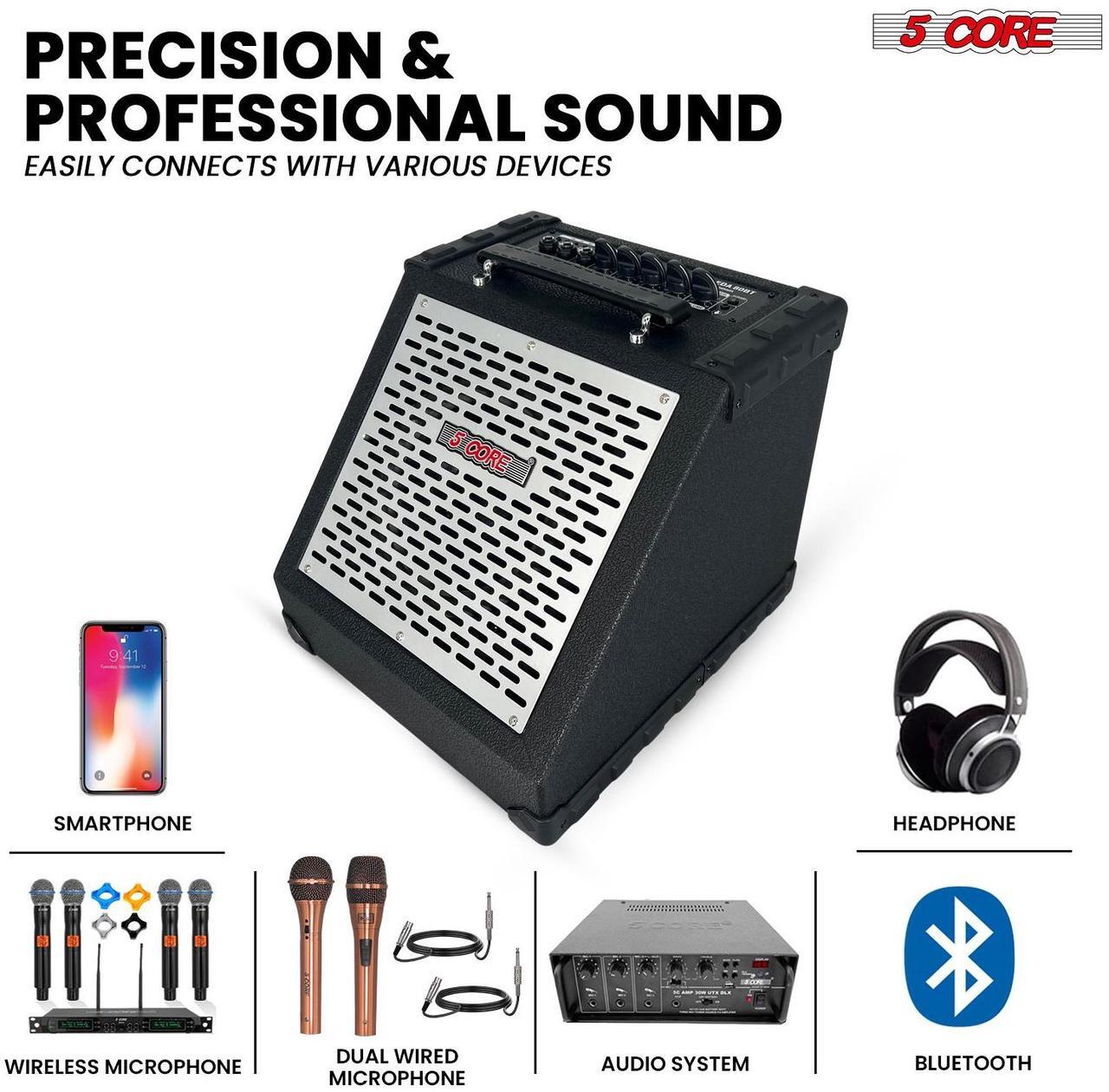 Alt view image 3 of 7 - 5 Core Electric Drum Amplifier 80W Professional Bluetooth Drumming Amp w 8 Speaker Features 3 Band EQ USB E Drum for Keyboard Speaker Black - EDA 80W BT