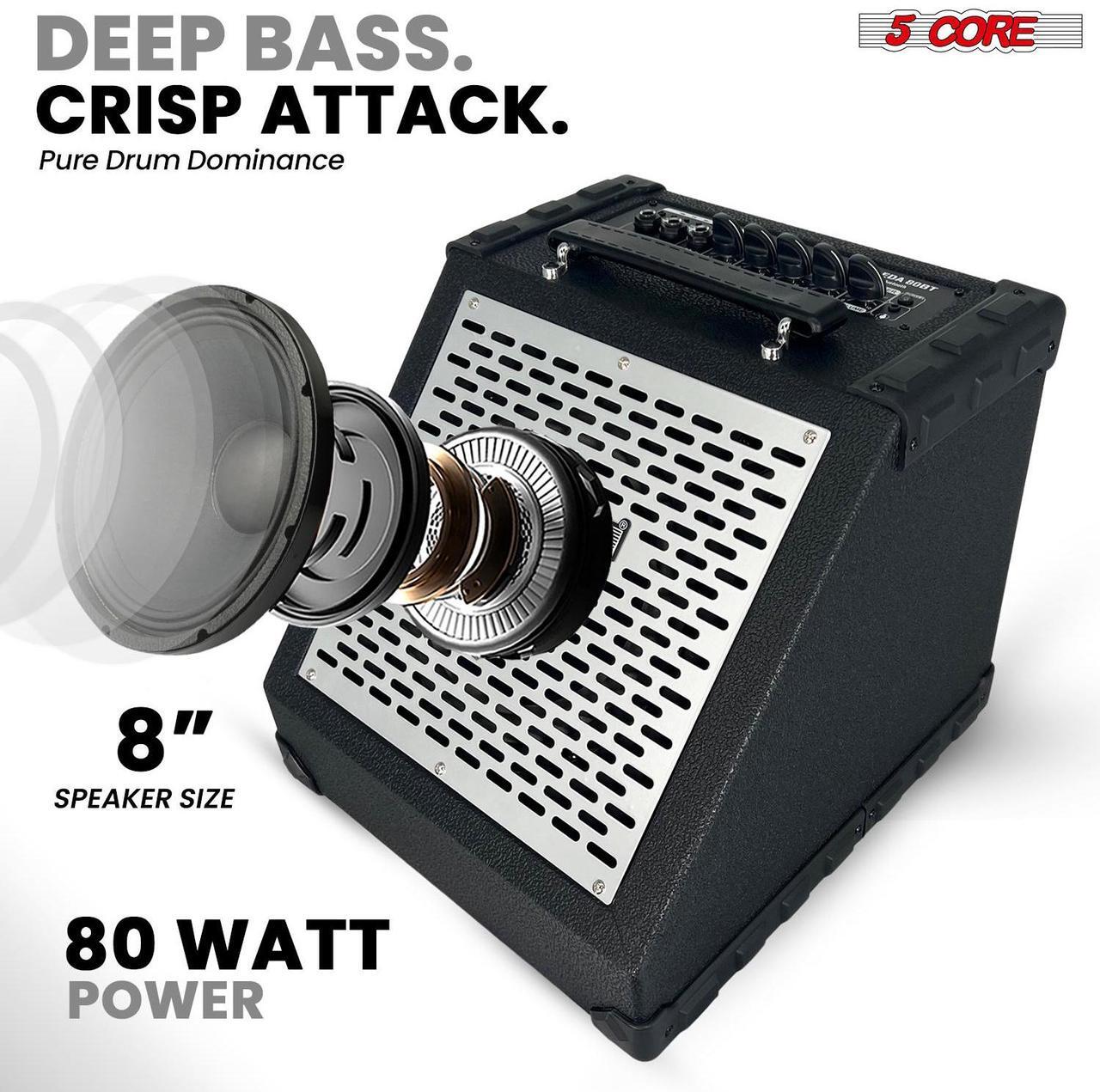 Alt view image 2 of 7 - 5 Core Electric Drum Amplifier 80W Professional Bluetooth Drumming Amp w 8 Speaker Features 3 Band EQ USB E Drum for Keyboard Speaker Black - EDA 80W BT