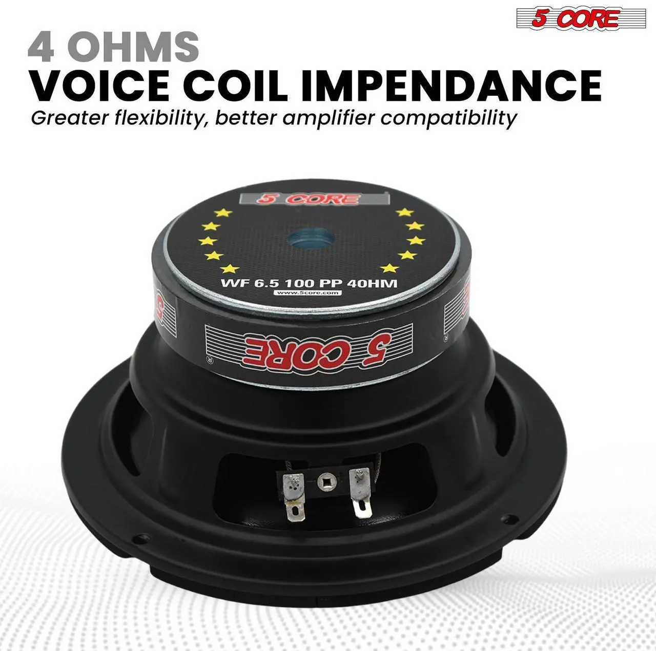 Alt view image 4 of 7 - 5 Core 6.5 Inch Woofer 100W Car Audio Subwoofer Pair 4 Ohm Impedance Replacement Deep Bass Sub w 20 Oz Y30 Magnet Poly Cone Rubber Surround for Vehicle Sound System - WF 6.5 100 PP 4OHM 2PCS