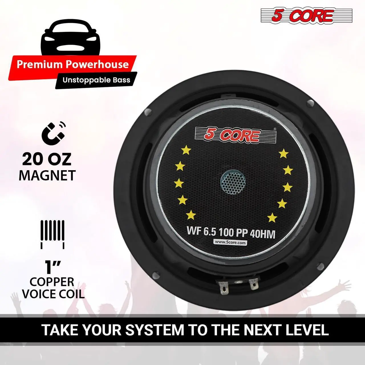 Alt view image 5 of 7 - 5 Core 6.5 Inch Woofer 100W Car Audio Subwoofer Pair 4 Ohm Impedance Replacement Deep Bass Sub w 20 Oz Y30 Magnet Poly Cone Rubber Surround for Vehicle Sound System - WF 6.5 100 PP 4OHM 2PCS