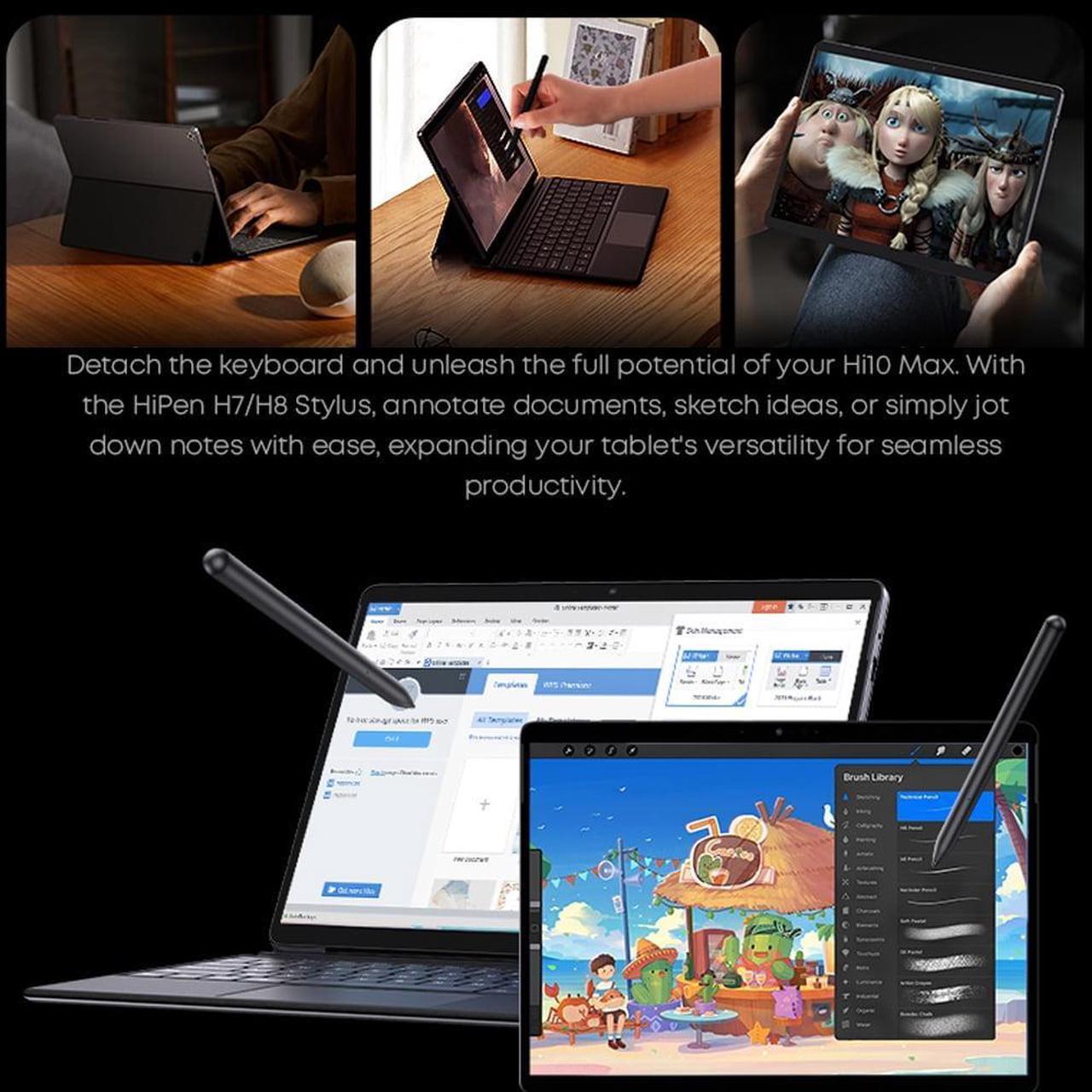Alt view image 8 of 7 - CHUWI Hi10 Max 12.96" Gaming Tablet 512G SSD 12G ROM Windows11 intel N100 2 in 1 Tablet Laptop PC with Keyboard 3K IPS Display