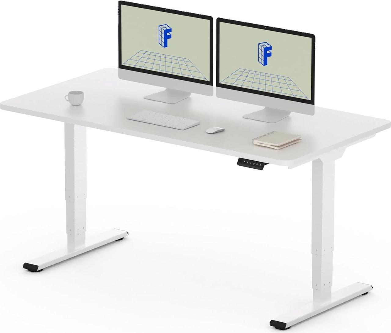 Main image of FLEXISPOT E6 Essential 3 Stages Dual Motor Electric Standing Desk 55x28 Inch Whole-Piece Board Height Adjustable Desk Electric Sit Stand Desk(White Frame + White Desktop, 2 Packages)