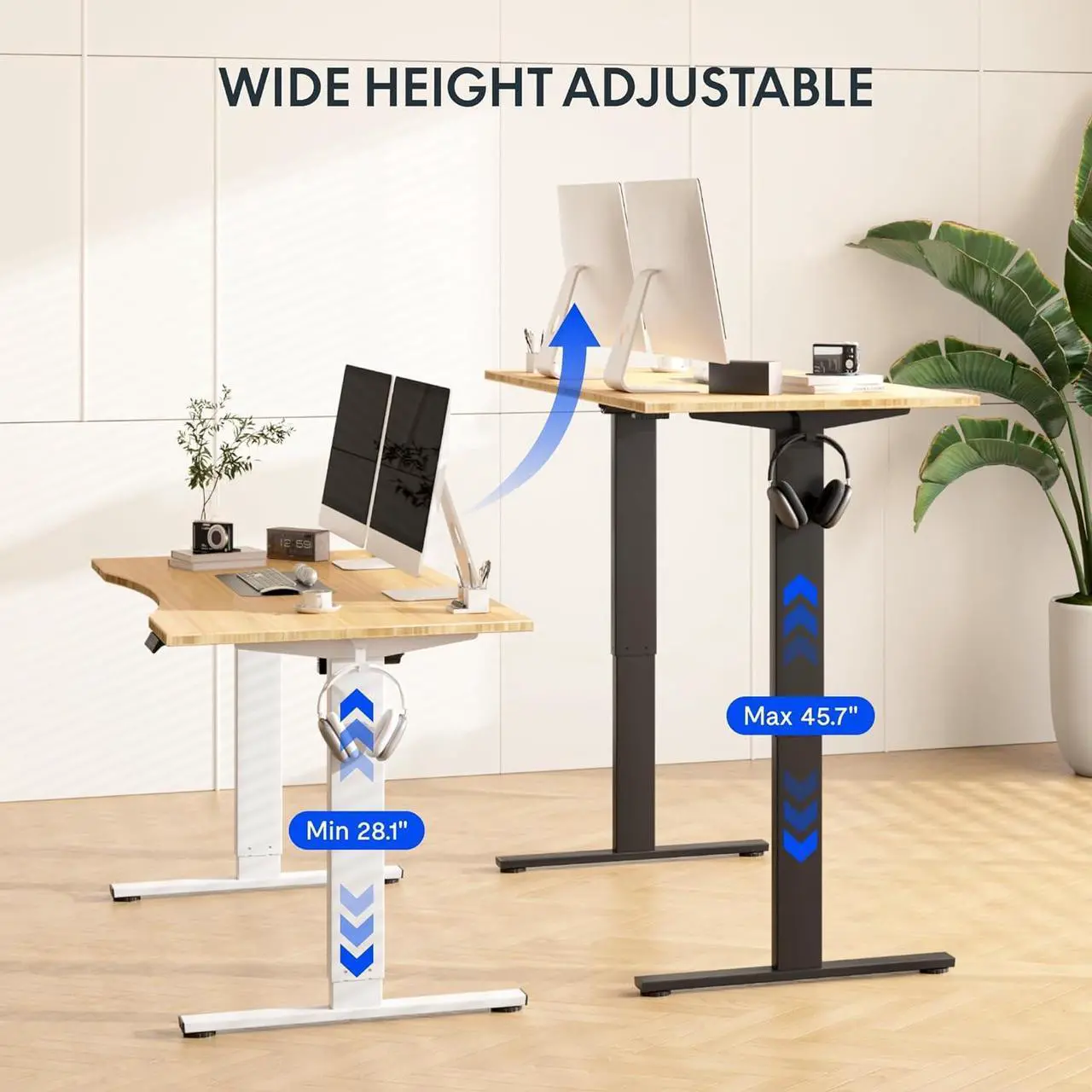 Alt view image 4 of 7 - FLEXISPOT EN1 Bamboo Standing Desk, 55 x 28 Inches Whole-Piece Electric Adjustable Height Desk Sit Stand Desk, Home Office Table Stand up Desk (Black Frame + Bamboo Top, 2 Packages)