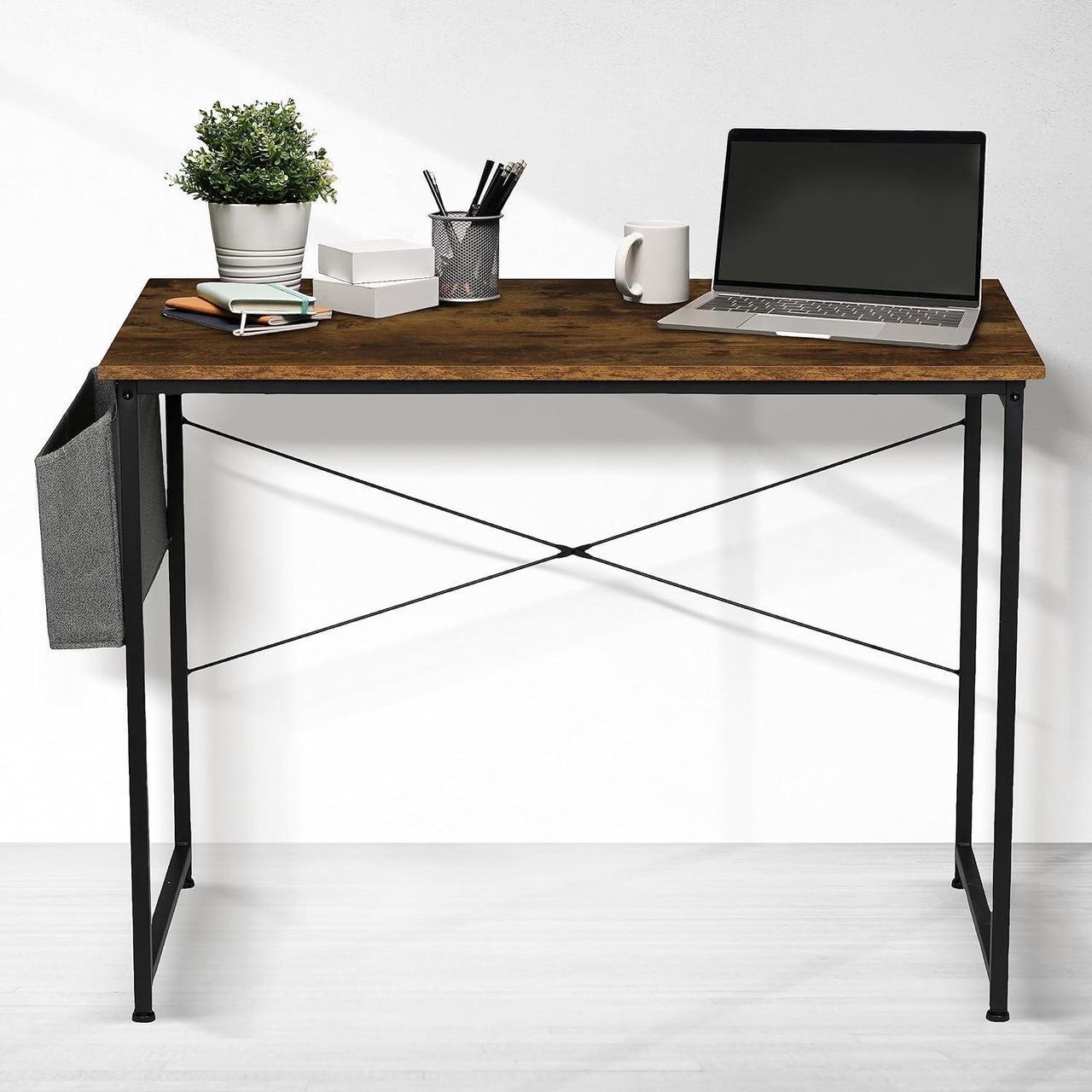 Alt view image 6 of 6 - YSSOA Computer Desk, Modern Simple Style Desk for Home Office, Study Student Writing Desk, Vintage Wooden Desk, Brown, 40 Inch
