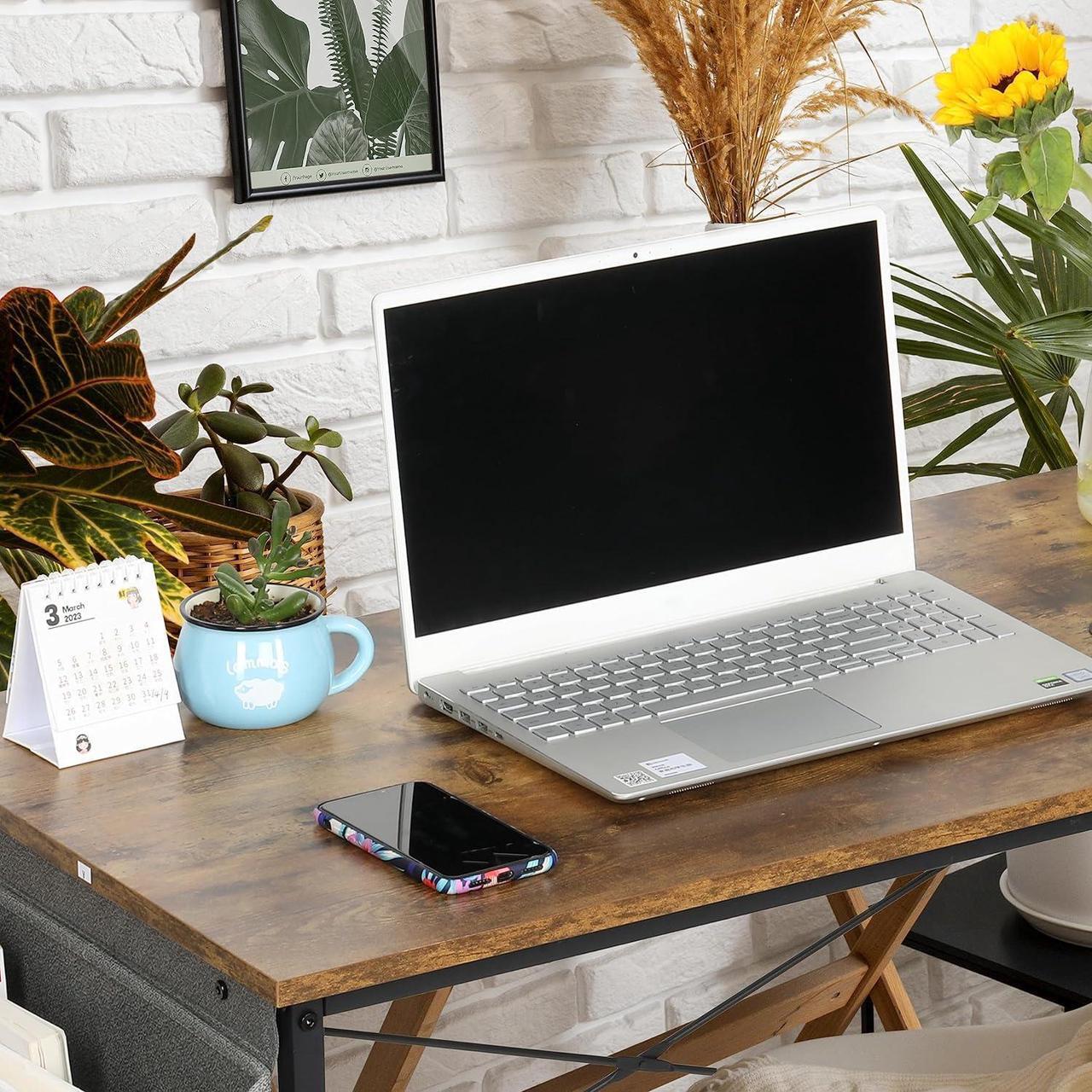 Alt view image 4 of 6 - YSSOA Computer Desk, Modern Simple Style Desk for Home Office, Study Student Writing Desk, Vintage Wooden Desk, Brown, 40 Inch