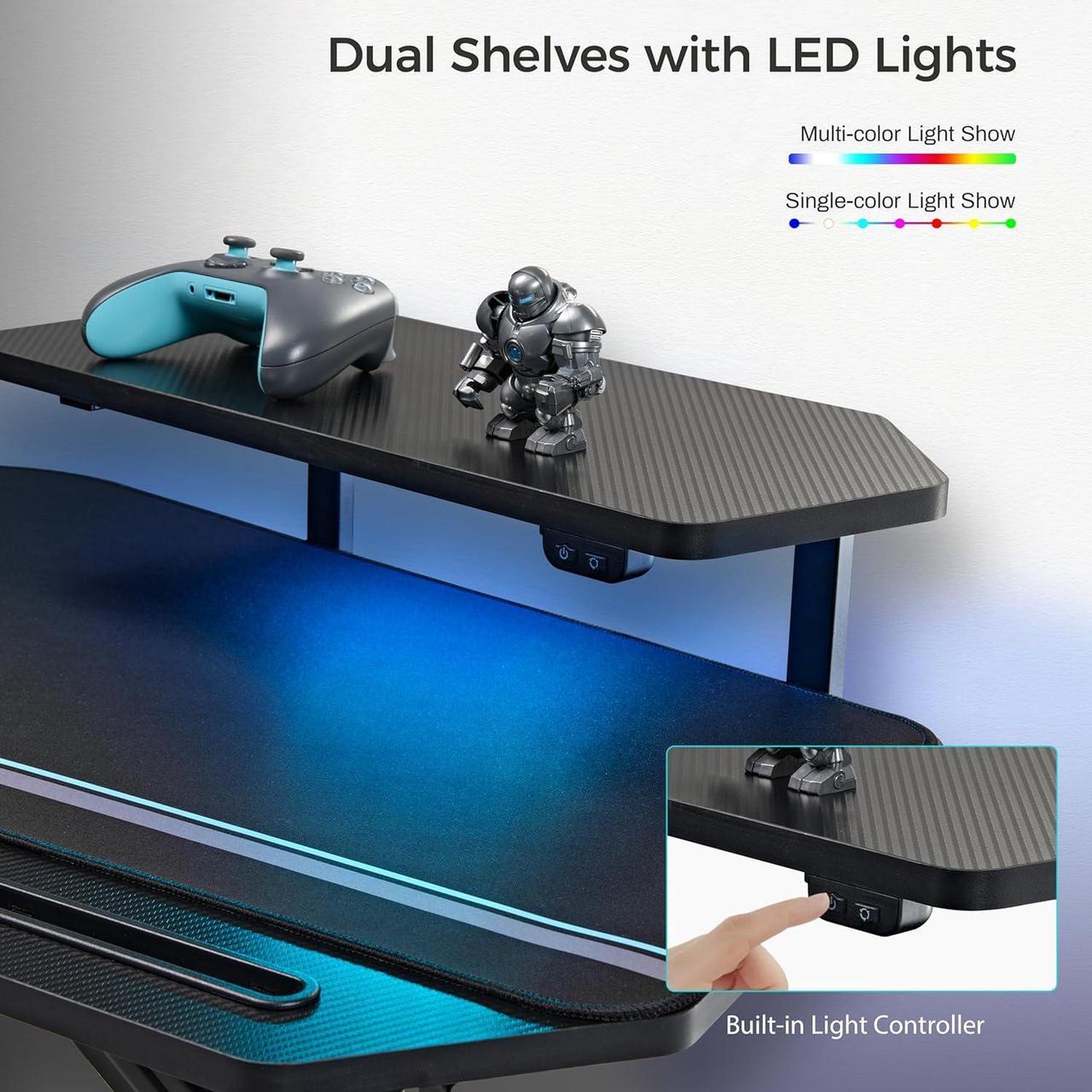 Alt view image 7 of 7 - EUREKA ERGONOMIC Aero Gaming Desk with Led Lights, 72" Large Wing-Shaped Studio Desk W Keyboard Tray Monitor Stand Dual Headphone Hanger Cup Holder for Live, Streamer