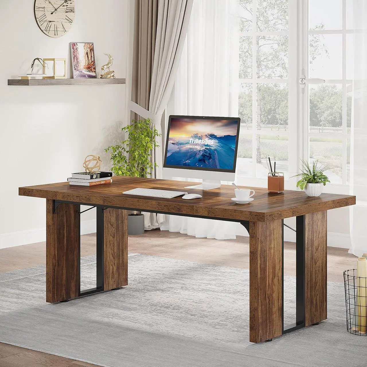 Alt view image 4 of 7 - Tribesigns 70.9" Executive Desk, Large Office Computer Desk, Simple Laptop Desk Study Writing Table Workstation for Home Office