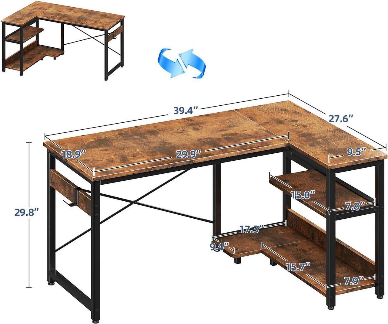 Alt view image 3 of 7 - Casaottima L Shaped Computer Desk, 40 Inch Small Corner Desk with Storage Shelves & PC Stand, Reversible Gaming Desk for Bedroom, Modern Writing Study Table for Home Office, Vintage