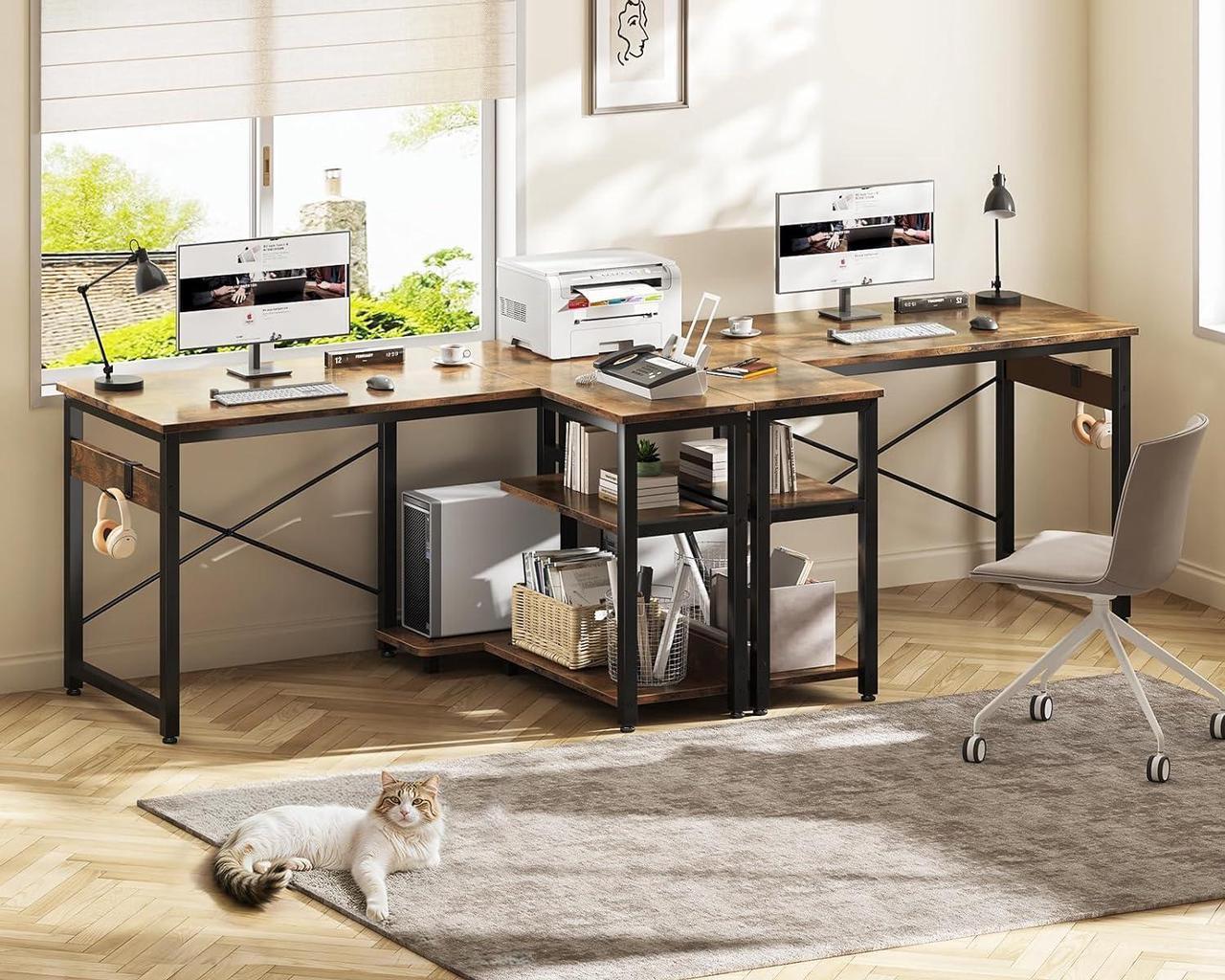 Alt view image 5 of 7 - Casaottima L Shaped Computer Desk, 40 Inch Small Corner Desk with Storage Shelves & PC Stand, Reversible Gaming Desk for Bedroom, Modern Writing Study Table for Home Office, Vintage