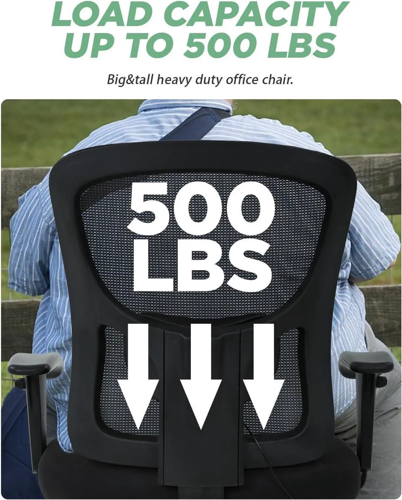 Alt view image 5 of 7 - BestOffice Big and Tall Office Chair 500lbs Desk Chair Mesh Computer Chair with Lumbar Support Wide Seat High Back Task Executive Ergonomic Chair for Home Office (Black)