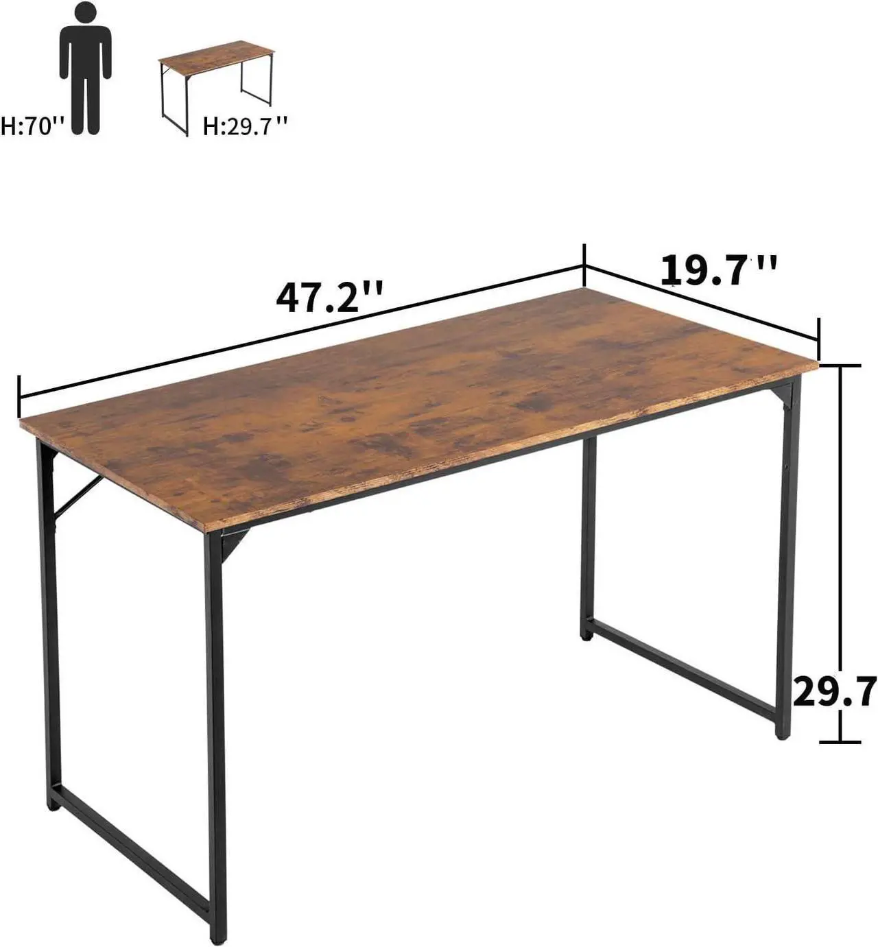 Alt view image 3 of 6 - Computer Desk,47.2 inches Home Office Desk Writing Study Table Modern Simple Style PC Desk with Metal FrameBrown
