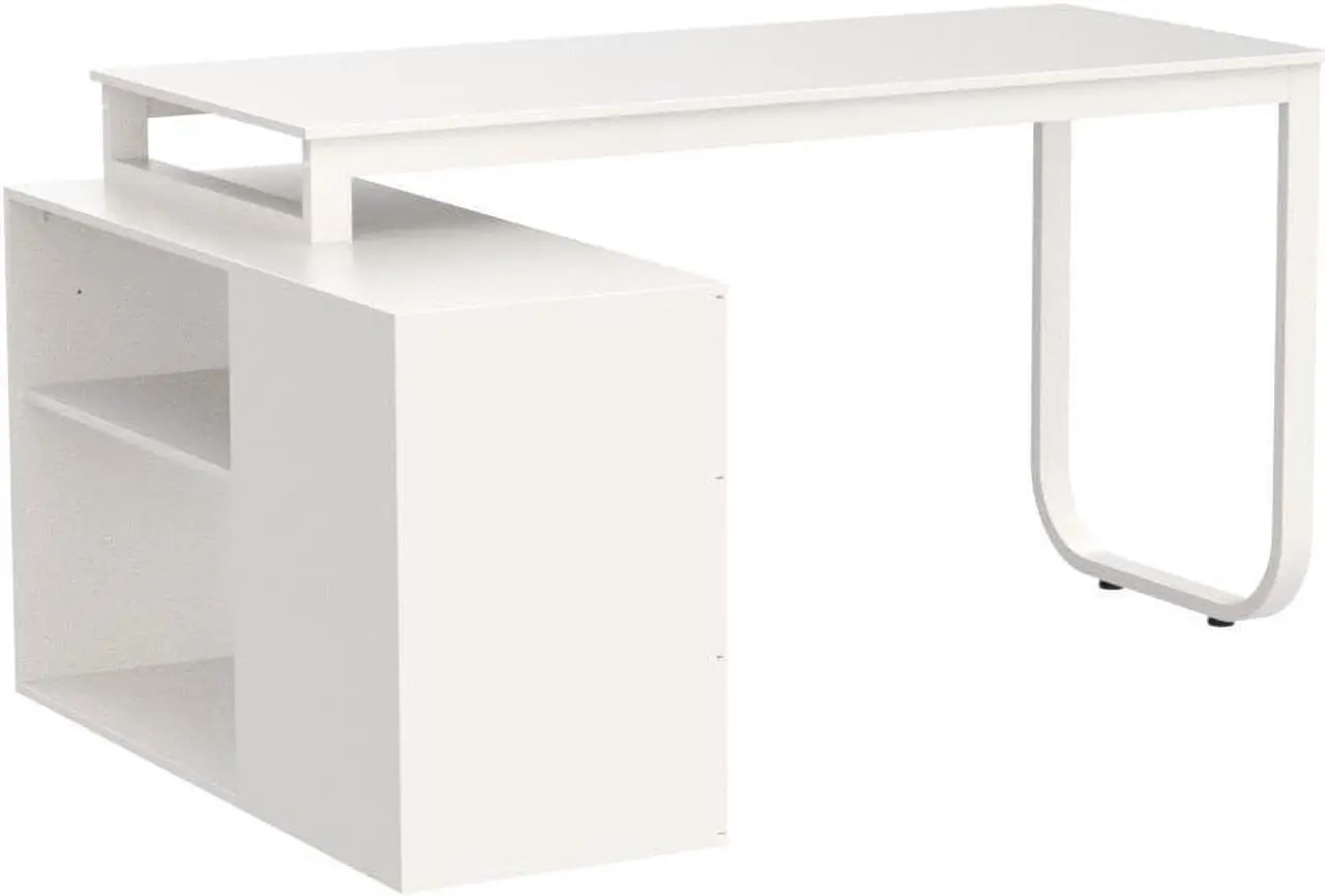 Alt view image 5 of 7 - Home Office Computer L-Shaped Desk Corner Desk with 3 Drawers & 2 Shelves, 55 Inch Large Study Writing Table with Storage Cabinet (White)