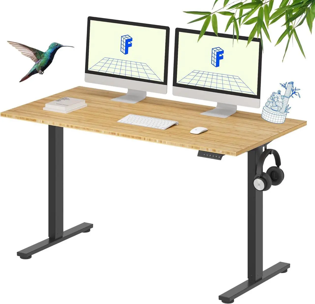 Main image of FLEXISPOT EN1 Bamboo Standing Desk, 55 x 28 Inches Whole-Piece Electric Adjustable Height Desk Sit Stand Desk, Home Office Table Stand up Desk (Black Frame + Bamboo Top, 2 Packages)