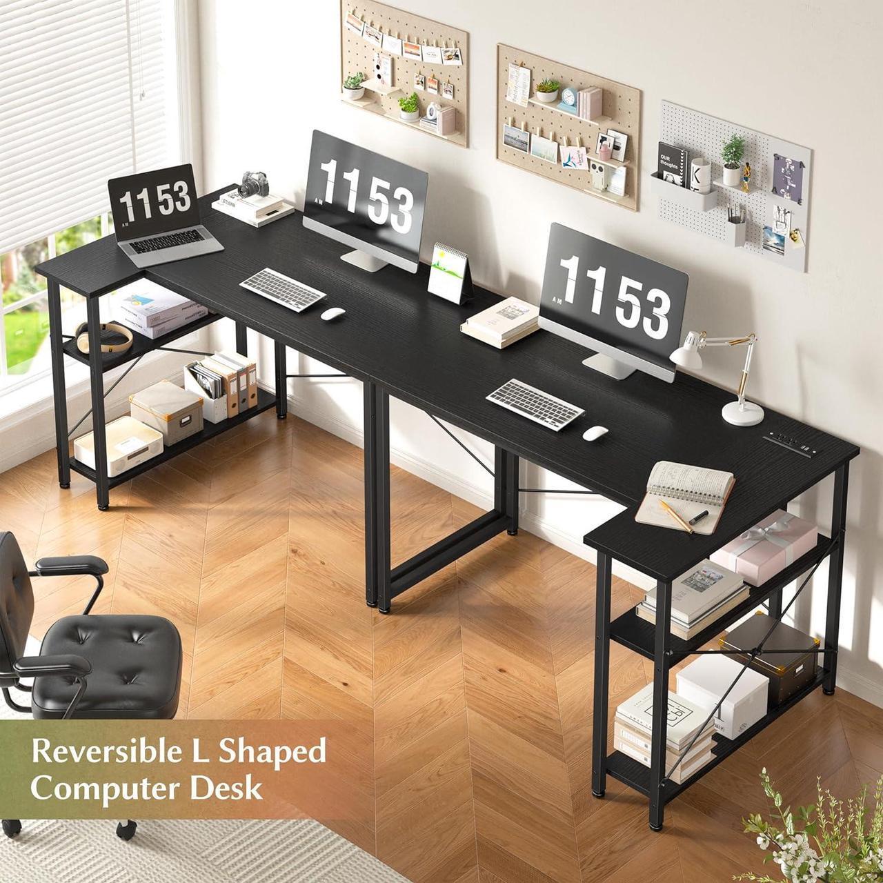 Alt view image 5 of 7 - EnHomee L Shaped Computer Desk with File Drawer & Power Outlet, 39 Inch Home Office Desk Corner Desk for Small Space, Bedroom Work, Black