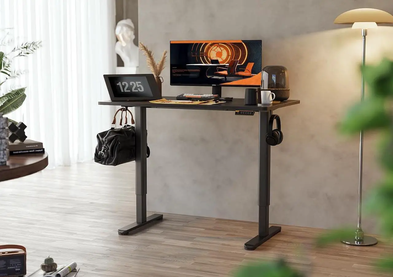 Alt view image 2 of 7 - Electric Standing Desk, Adjustable Height Stand up Desk, 48x24 Inches Sit Stand Home Office Desk with Splice Board, Black Frame/Black Top
