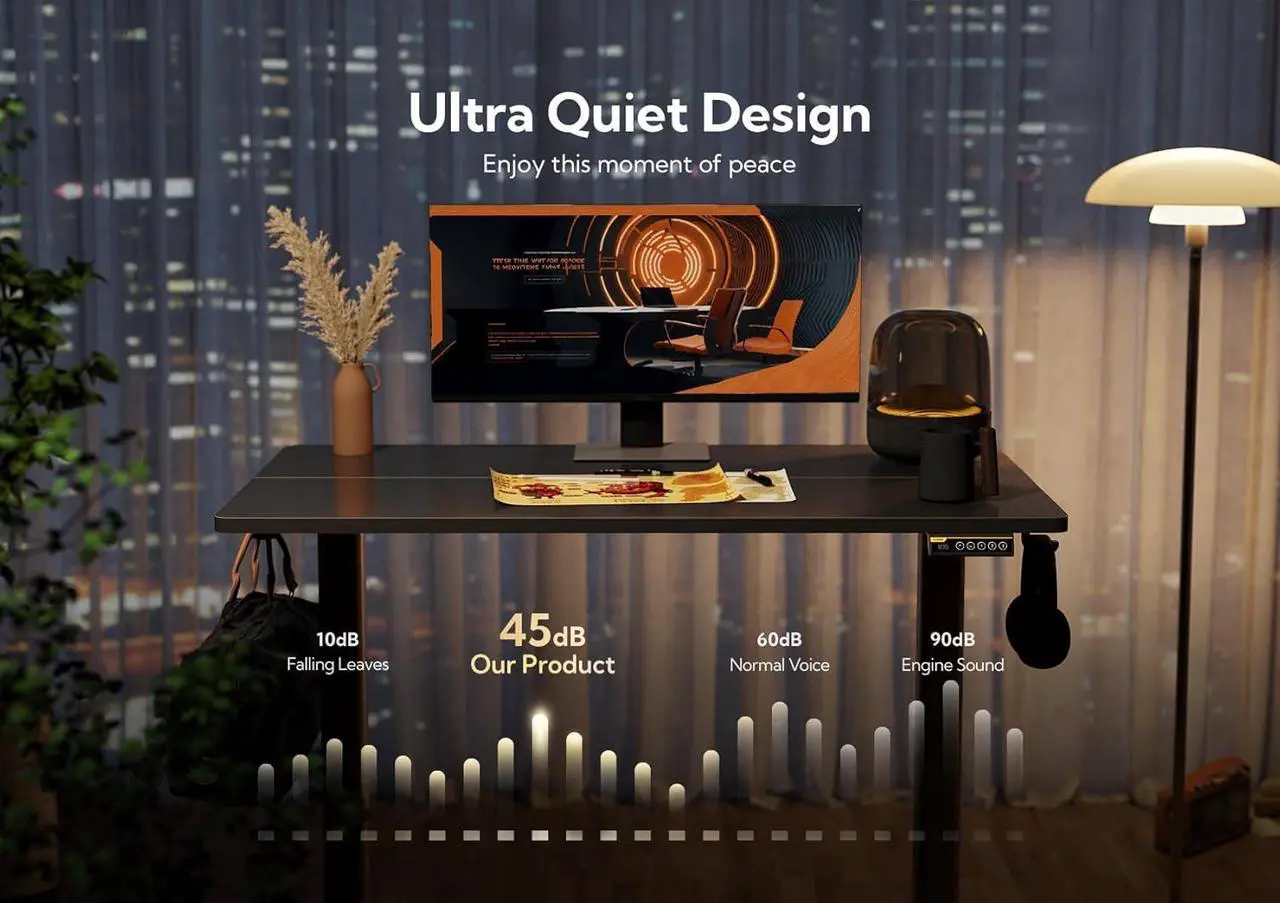 Alt view image 7 of 7 - Electric Standing Desk, Adjustable Height Stand up Desk, 48x24 Inches Sit Stand Home Office Desk with Splice Board, Black Frame/Black Top