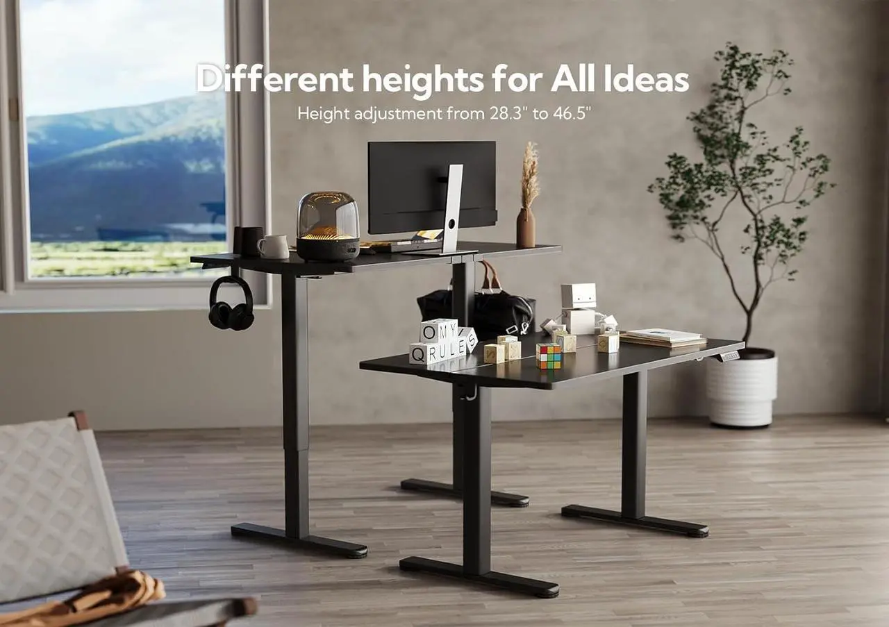 Alt view image 4 of 7 - Electric Standing Desk, Adjustable Height Stand up Desk, 48x24 Inches Sit Stand Home Office Desk with Splice Board, Black Frame/Black Top