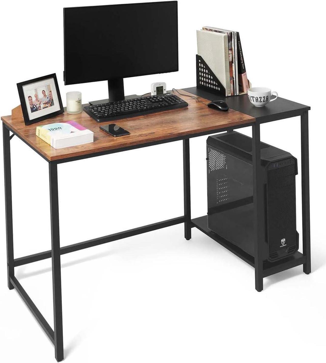 Main image of CAPHAUS Computer Desk, 47 Inch Home Office Desk, Study Writing Desk with 2-Tier Storage Shelves, Simple Industrial Modern Laptop Workstation with Splice P2 Grade Wooden Board, Rustic Oak and Black