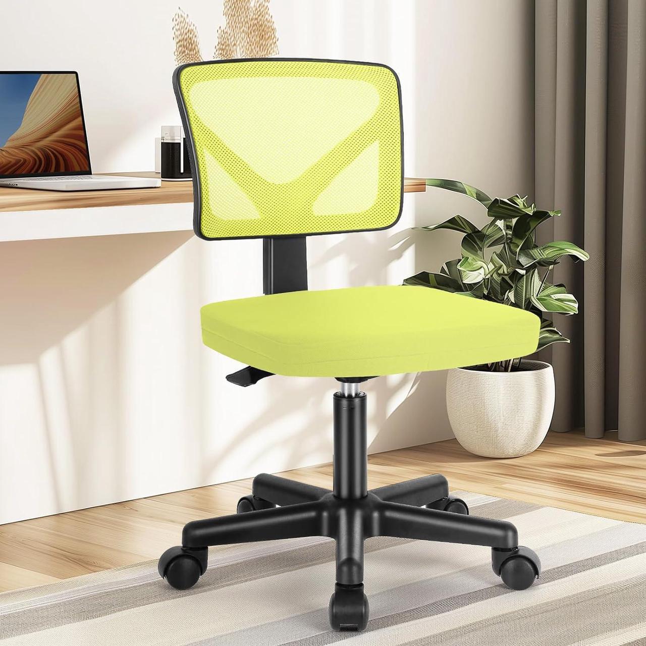Main image of DUMOS Armless Desk Chairs with Wheels Cute Home Office Chair No Arms, Ergonomic Adjustable Swivel Rolling Task Chair, Comfy Mesh Mid Back Computer Work Vanity Chair for Small Spaces, Green