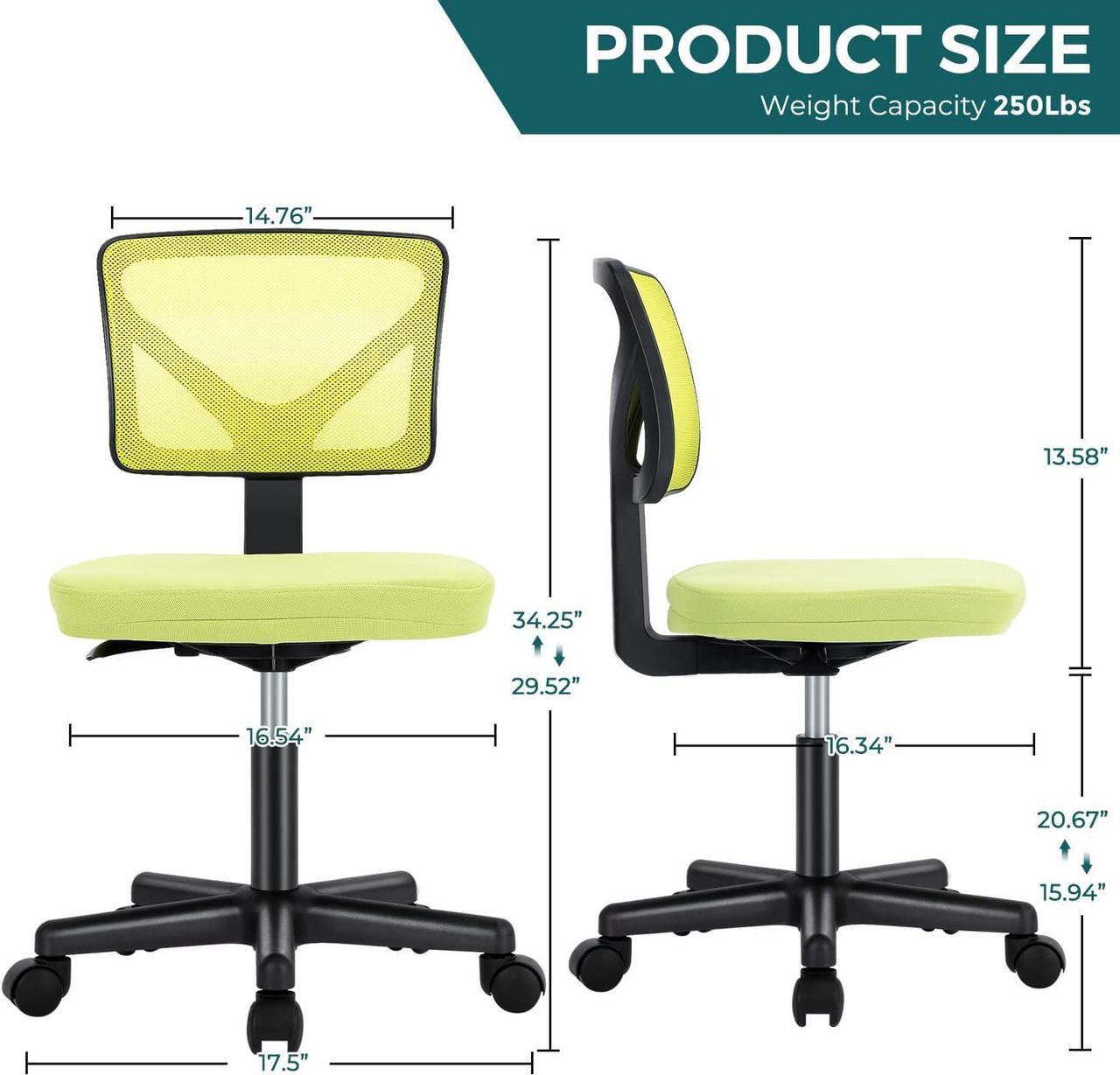 Alt view image 2 of 7 - DUMOS Armless Desk Chairs with Wheels Cute Home Office Chair No Arms, Ergonomic Adjustable Swivel Rolling Task Chair, Comfy Mesh Mid Back Computer Work Vanity Chair for Small Spaces, Green