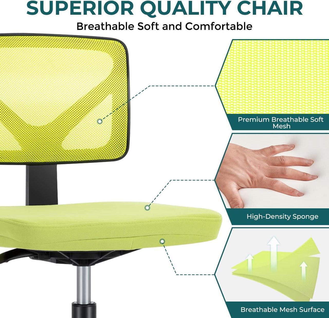 Alt view image 4 of 7 - DUMOS Armless Desk Chairs with Wheels Cute Home Office Chair No Arms, Ergonomic Adjustable Swivel Rolling Task Chair, Comfy Mesh Mid Back Computer Work Vanity Chair for Small Spaces, Green
