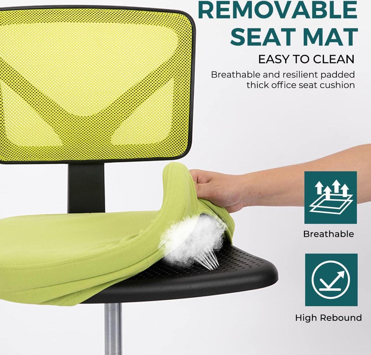 Alt view image 5 of 7 - DUMOS Armless Desk Chairs with Wheels Cute Home Office Chair No Arms, Ergonomic Adjustable Swivel Rolling Task Chair, Comfy Mesh Mid Back Computer Work Vanity Chair for Small Spaces, Green