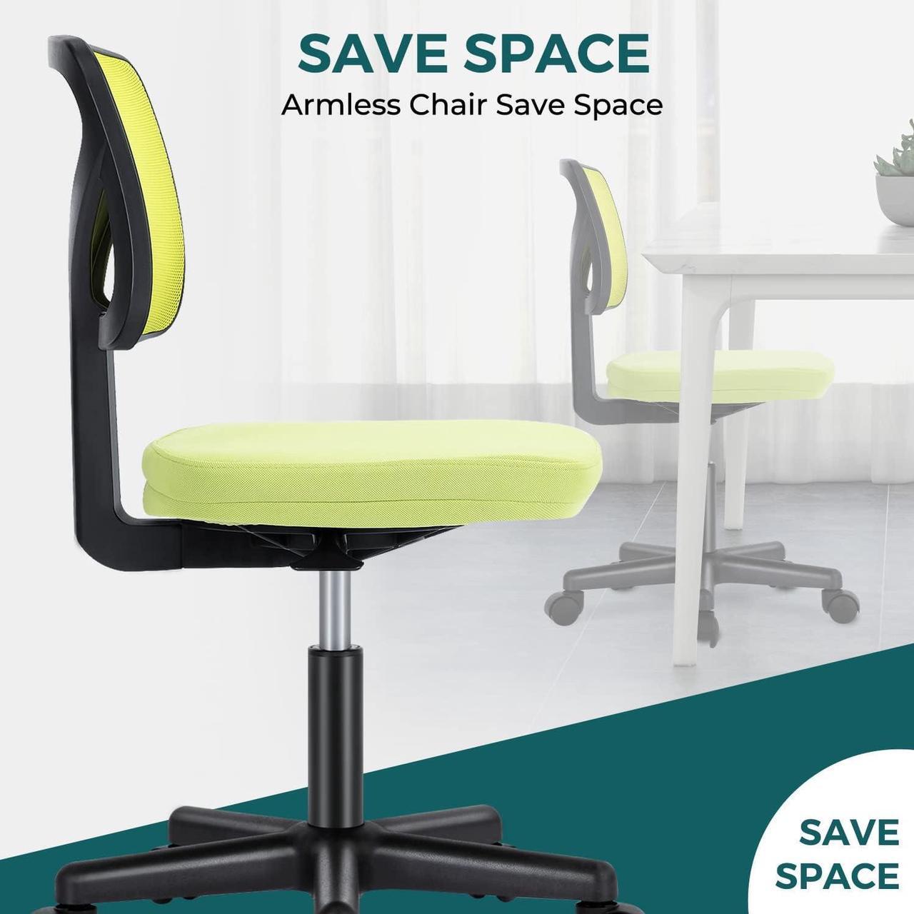 Alt view image 6 of 7 - DUMOS Armless Desk Chairs with Wheels Cute Home Office Chair No Arms, Ergonomic Adjustable Swivel Rolling Task Chair, Comfy Mesh Mid Back Computer Work Vanity Chair for Small Spaces, Green