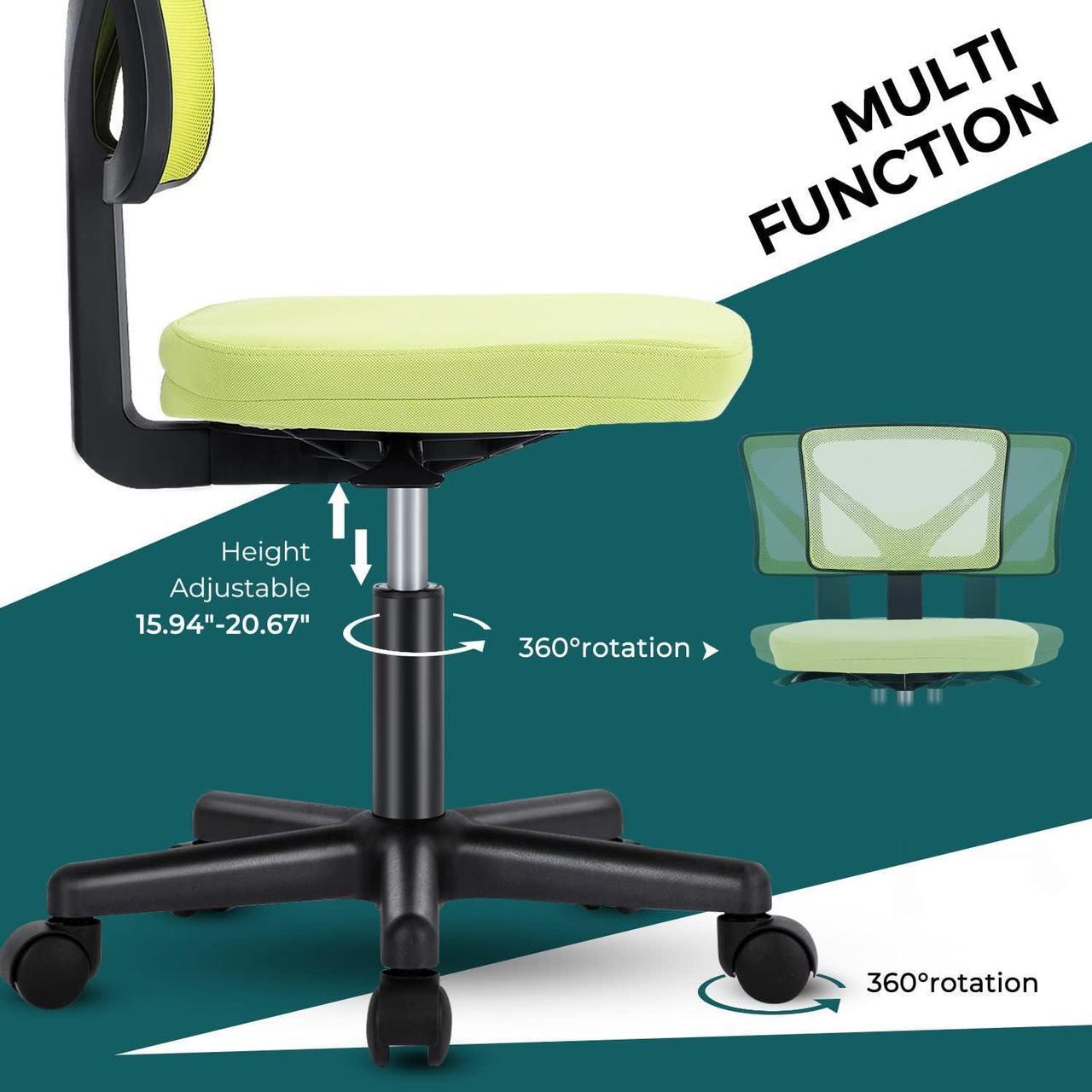 Alt view image 7 of 7 - DUMOS Armless Desk Chairs with Wheels Cute Home Office Chair No Arms, Ergonomic Adjustable Swivel Rolling Task Chair, Comfy Mesh Mid Back Computer Work Vanity Chair for Small Spaces, Green