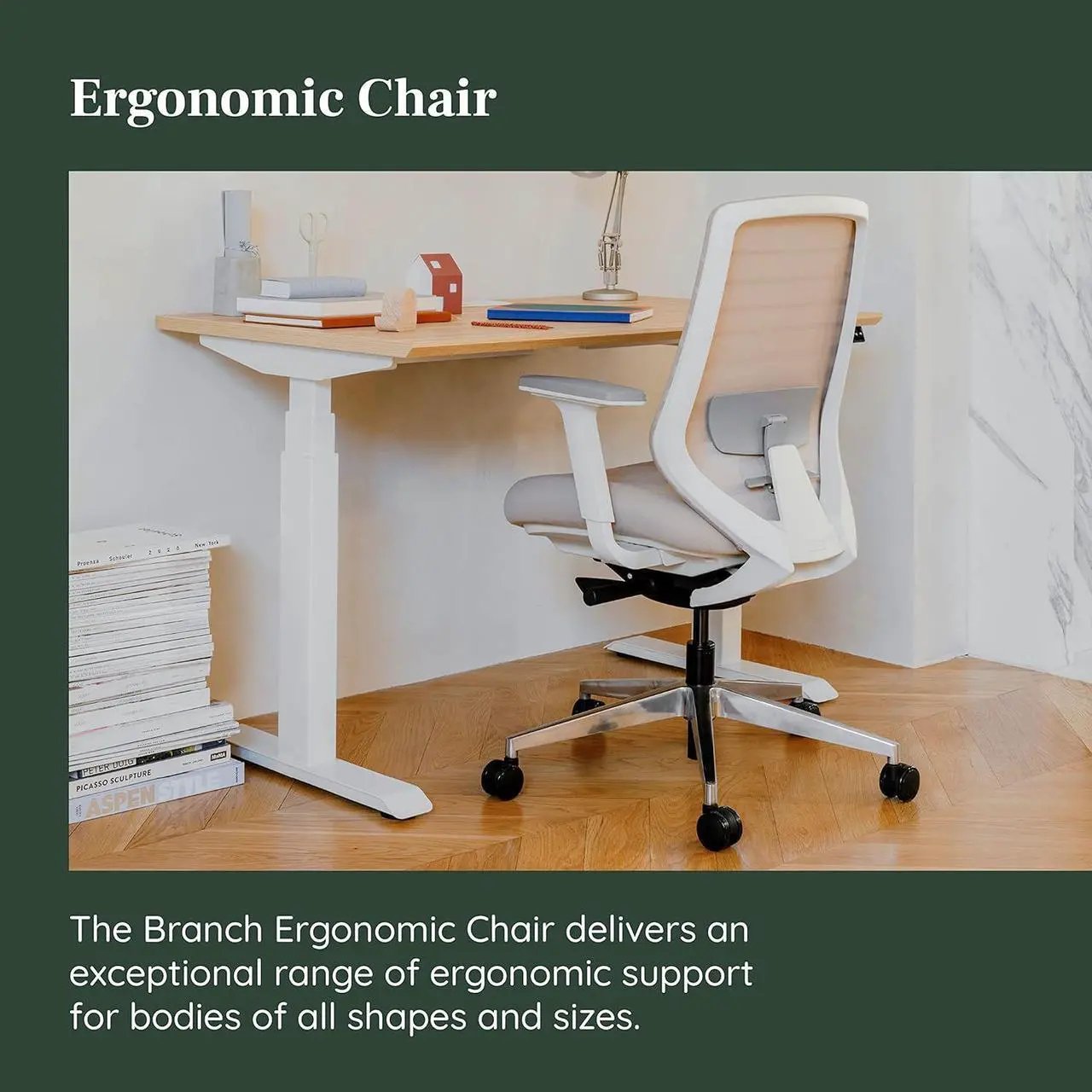 Alt view image 4 of 7 - Branch Ergonomic Chair - A Versatile Desk Chair with Adjustable Lumbar Support, Breathable Mesh Backrest, and Smooth Wheels - Experience Optimal Comfort and Support - Sand - White