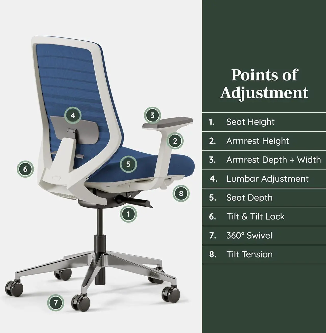 Alt view image 4 of 7 - Branch Ergonomic Chair - A Versatile Desk Chair with Adjustable Lumbar Support, Breathable Mesh Backrest, and Smooth Wheels - Experience Optimal Comfort and Support - Baltic