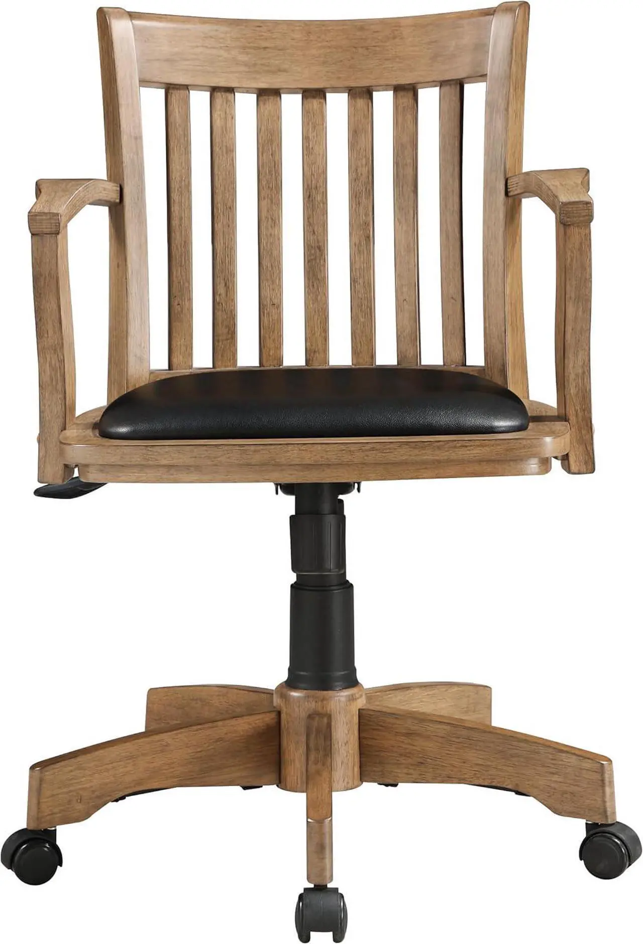 Alt view image 4 of 7 - OSP Home Furnishings Deluxe Wood Banker's Desk Chair with Padded Seat, Adjustable Height and Locking Tilt, Fruitwood Finish and Black Vinyl
