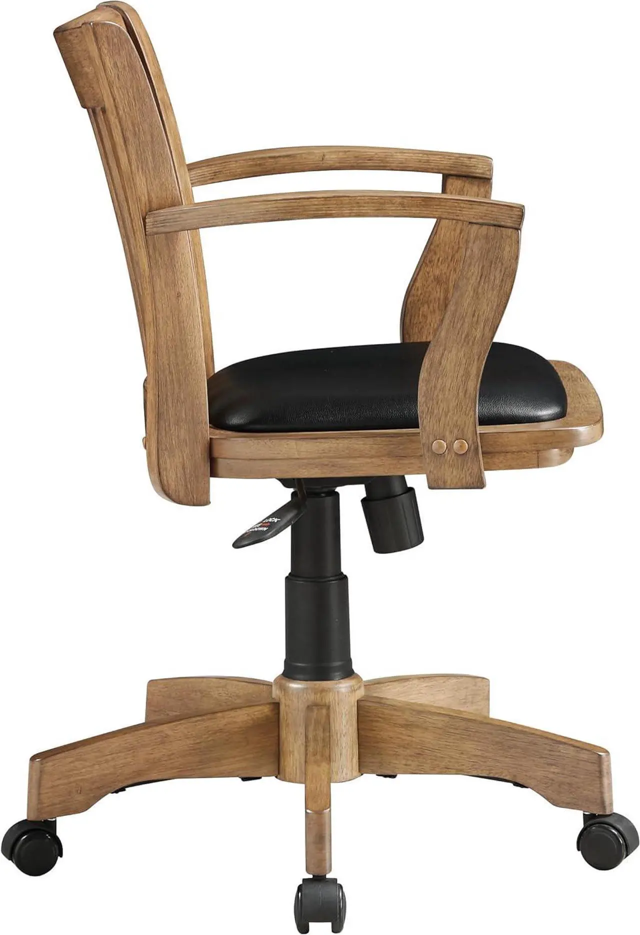 Alt view image 5 of 7 - OSP Home Furnishings Deluxe Wood Banker's Desk Chair with Padded Seat, Adjustable Height and Locking Tilt, Fruitwood Finish and Black Vinyl