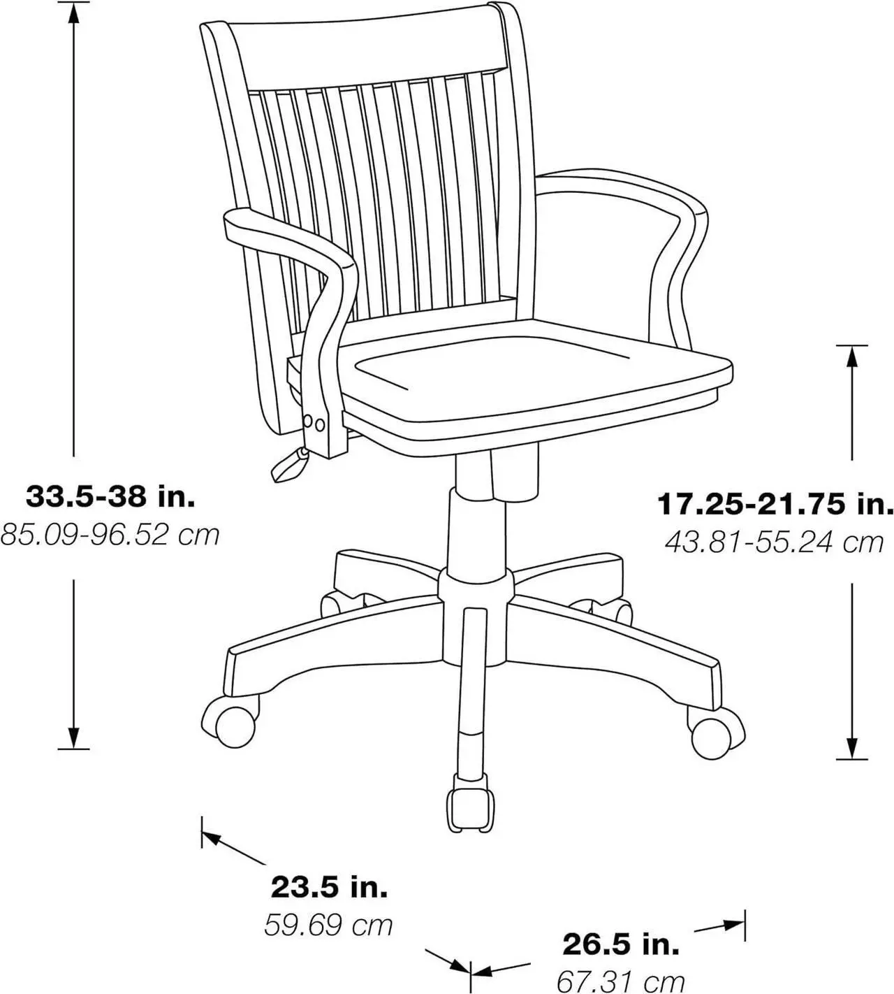Alt view image 3 of 7 - OSP Home Furnishings Deluxe Wood Banker's Desk Chair with Padded Seat, Adjustable Height and Locking Tilt, Fruitwood Finish and Black Vinyl