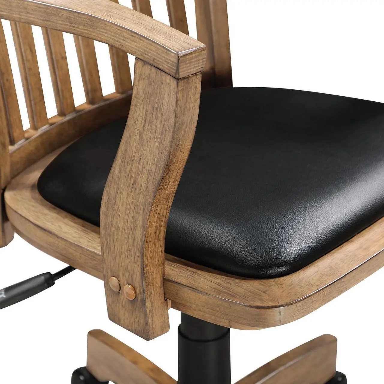 Alt view image 7 of 7 - OSP Home Furnishings Deluxe Wood Banker's Desk Chair with Padded Seat, Adjustable Height and Locking Tilt, Fruitwood Finish and Black Vinyl