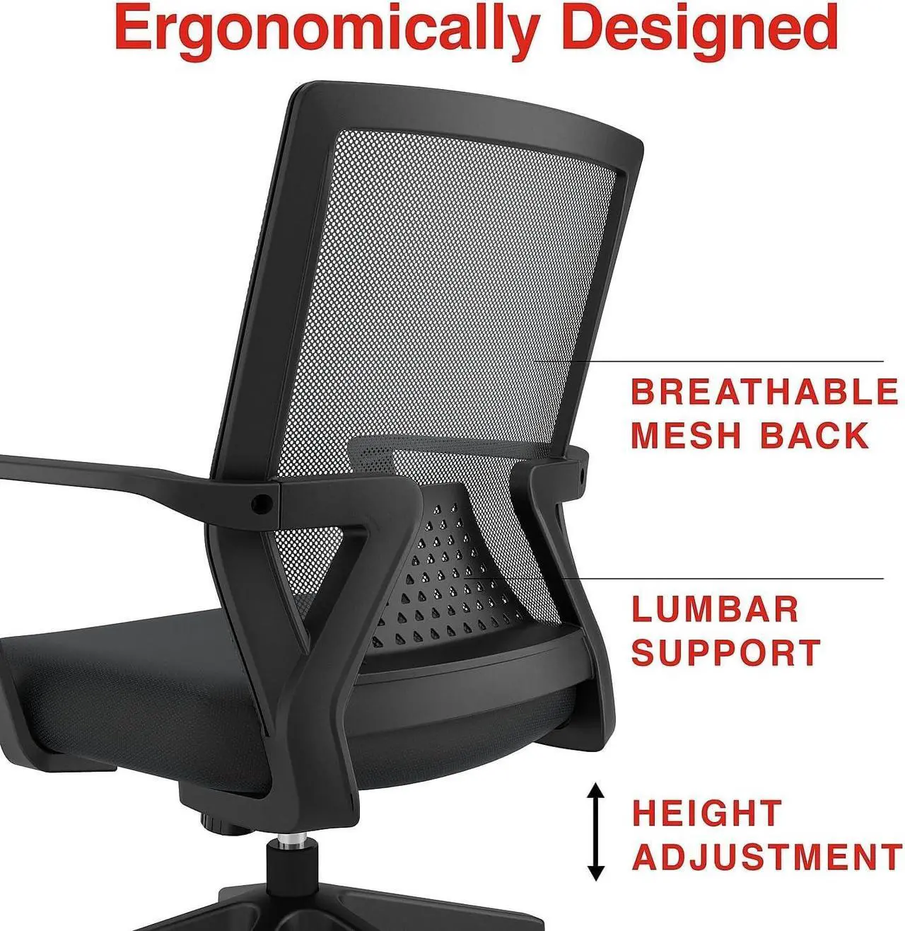 Alt view image 4 of 7 - STAPLES Cartwright Fabric Swivel Task Chair, Ergonomic Office Chair with Adjustable Tilt Lock, Mesh Back and Lumbar Support, Black