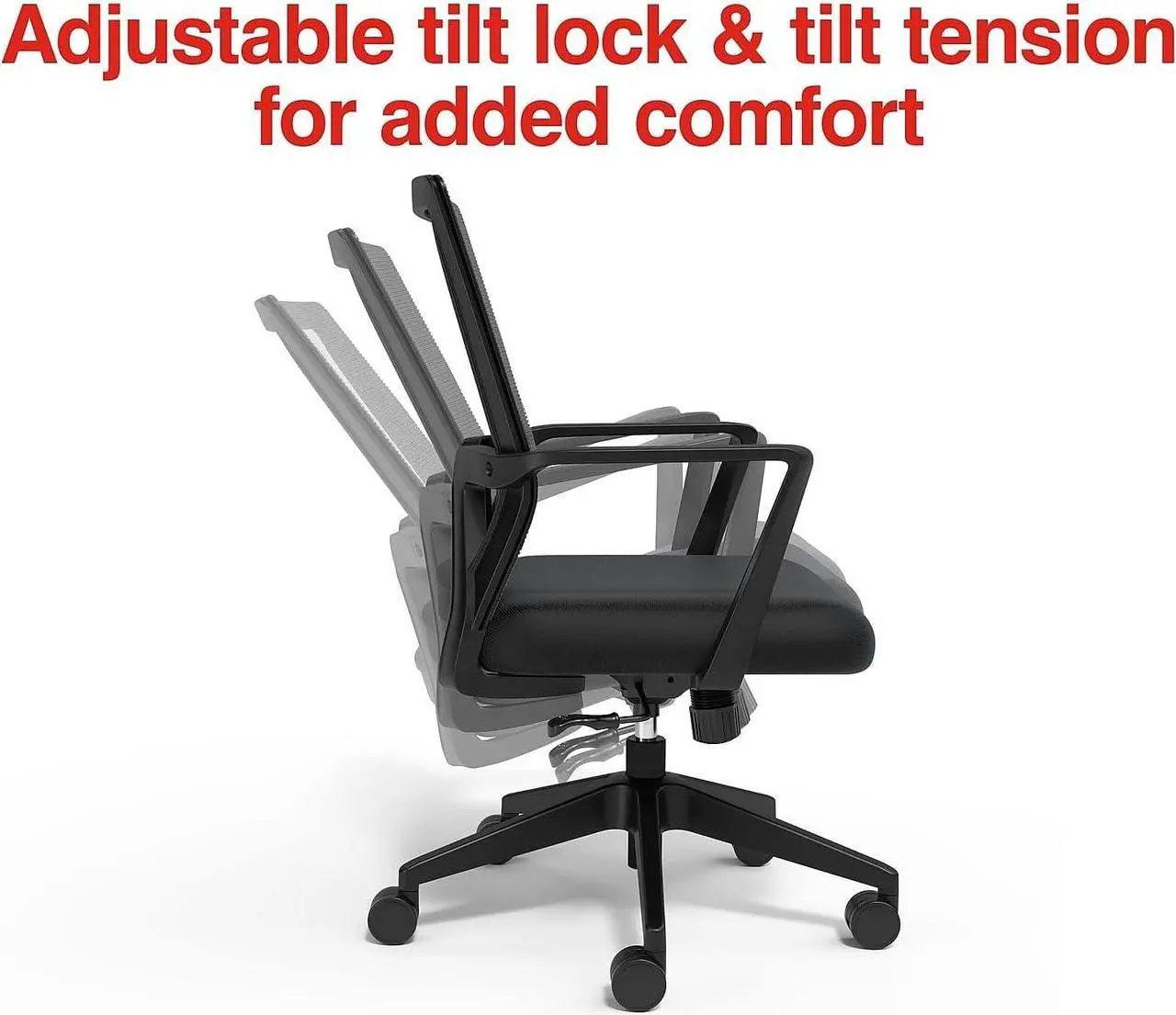 Alt view image 5 of 7 - STAPLES Cartwright Fabric Swivel Task Chair, Ergonomic Office Chair with Adjustable Tilt Lock, Mesh Back and Lumbar Support, Black