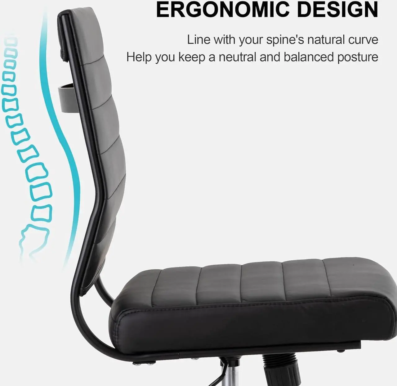 Alt view image 5 of 7 - Okeysen Office Desk Chair No Arms, Mid Back Ergonomic Swivel Black Armless Conference Room Chair, Adjustable Height PU Leather Home Desk Chair, Modern Small Rolling Computer Task Chair